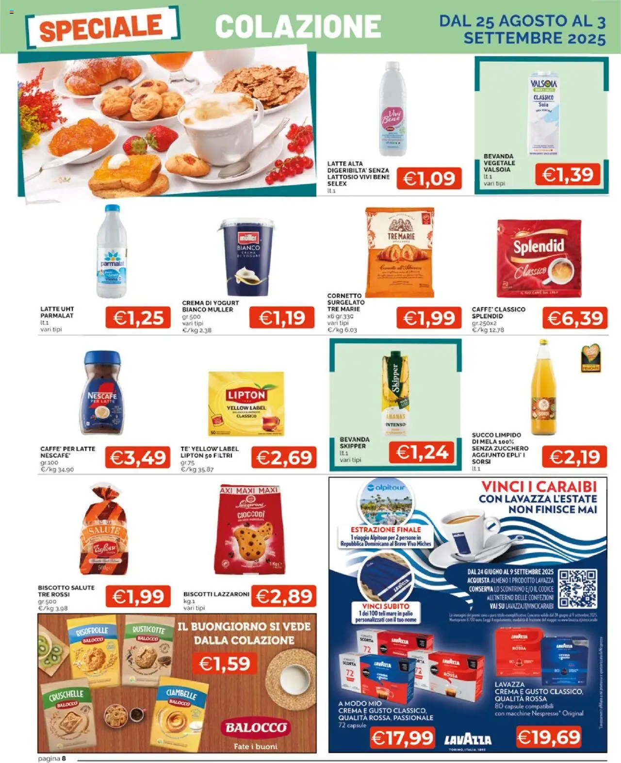 Volantino Mercatò del 25.08.2025 | Pagina: 8 | Prodotti: Crema, Biscotti, Data, Lavazza