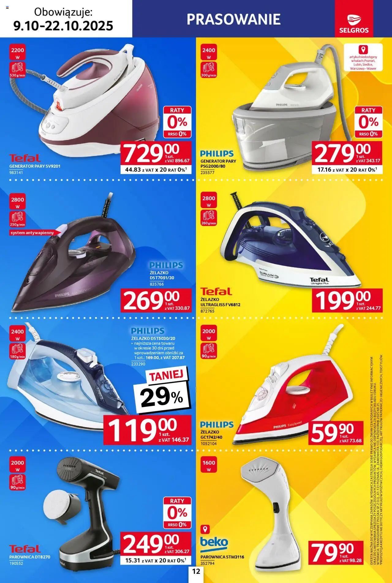 Selgros cash&carry Gazetka - Elektro AGD od 09.10.2025 | Strona: 12 | Produkty: Parownica, Generator pary, Tefal
