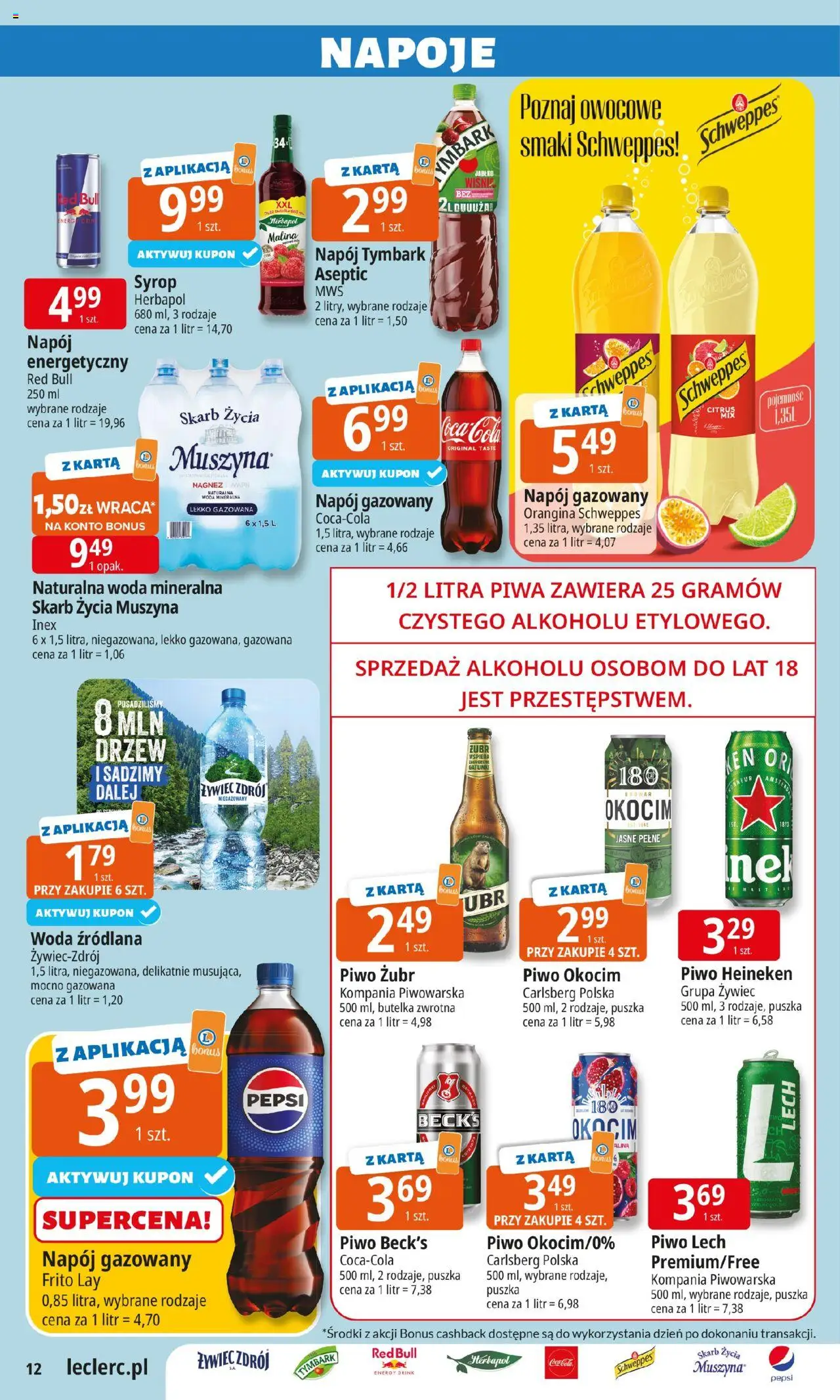 E.Leclerc Gazetka - Elbląg od 19.08.2025 | Strona: 12 | Produkty: Karta, Malina, Woda źródlana, Coca cola