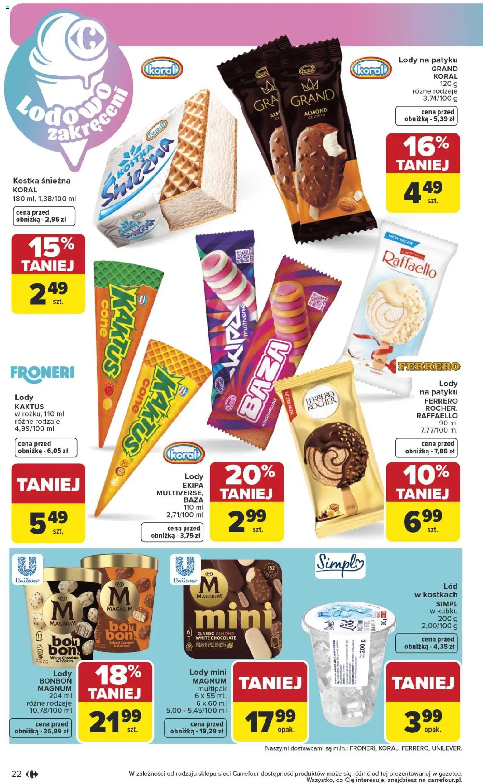 Carrefour gazetka od 27.04.2026 | Strona: 24 | Produkty: Lody na patyku, Lody koral, Lody mini, Lody