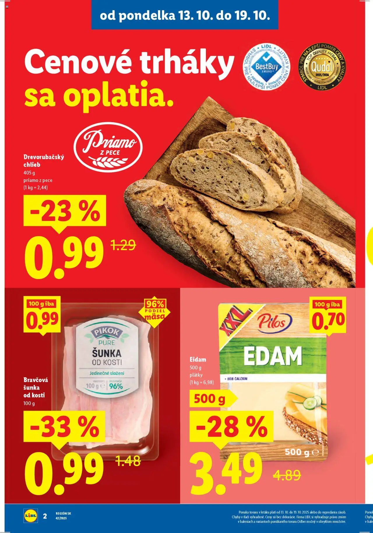 Nové Lidl akcie – leták je platný od 16.10.2025 | Strana: 7 | Produkty: Chlieb, Šunka, Eidam