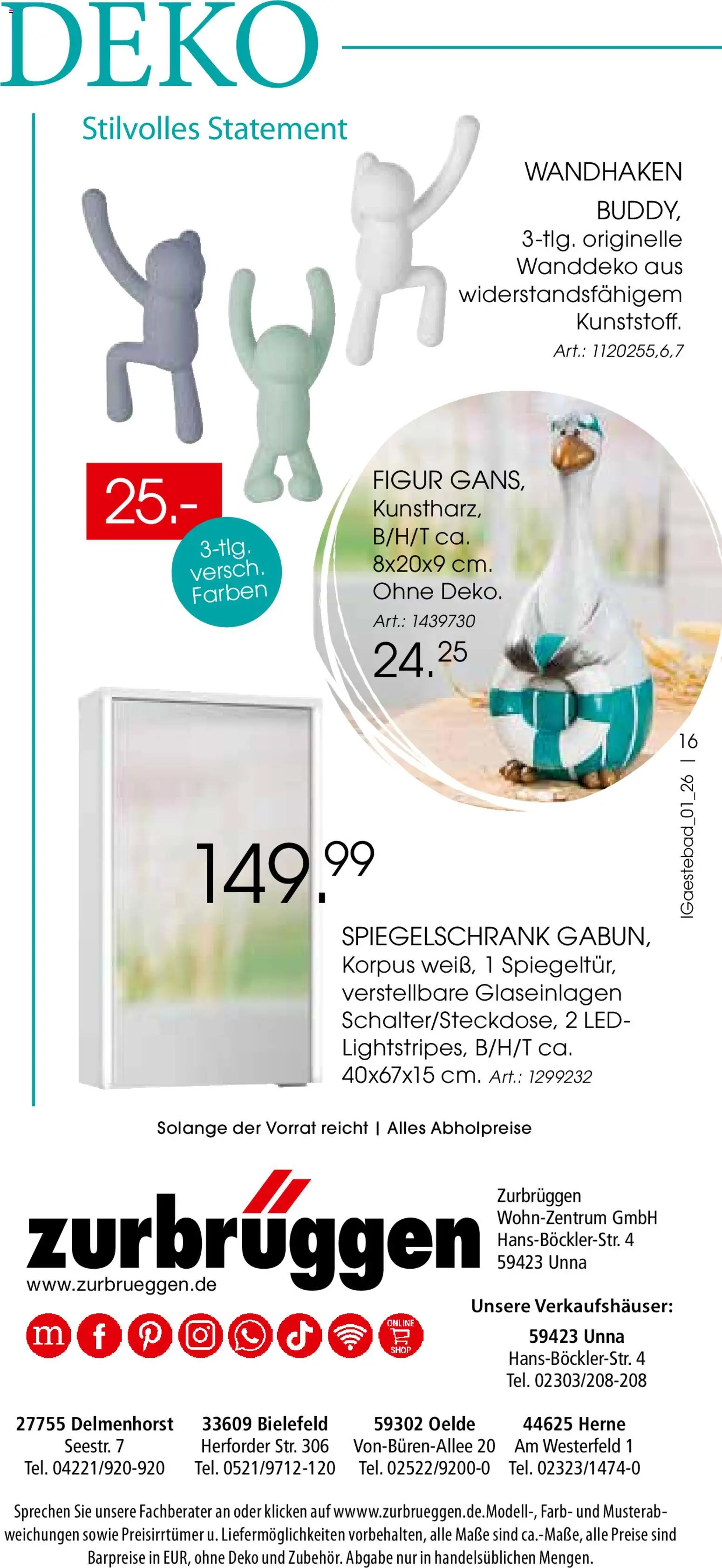 Zurbrüggen - Gästebad – gültig ab 18.02.2026 | Seite: 16 | Produkte: Spiegelschrank