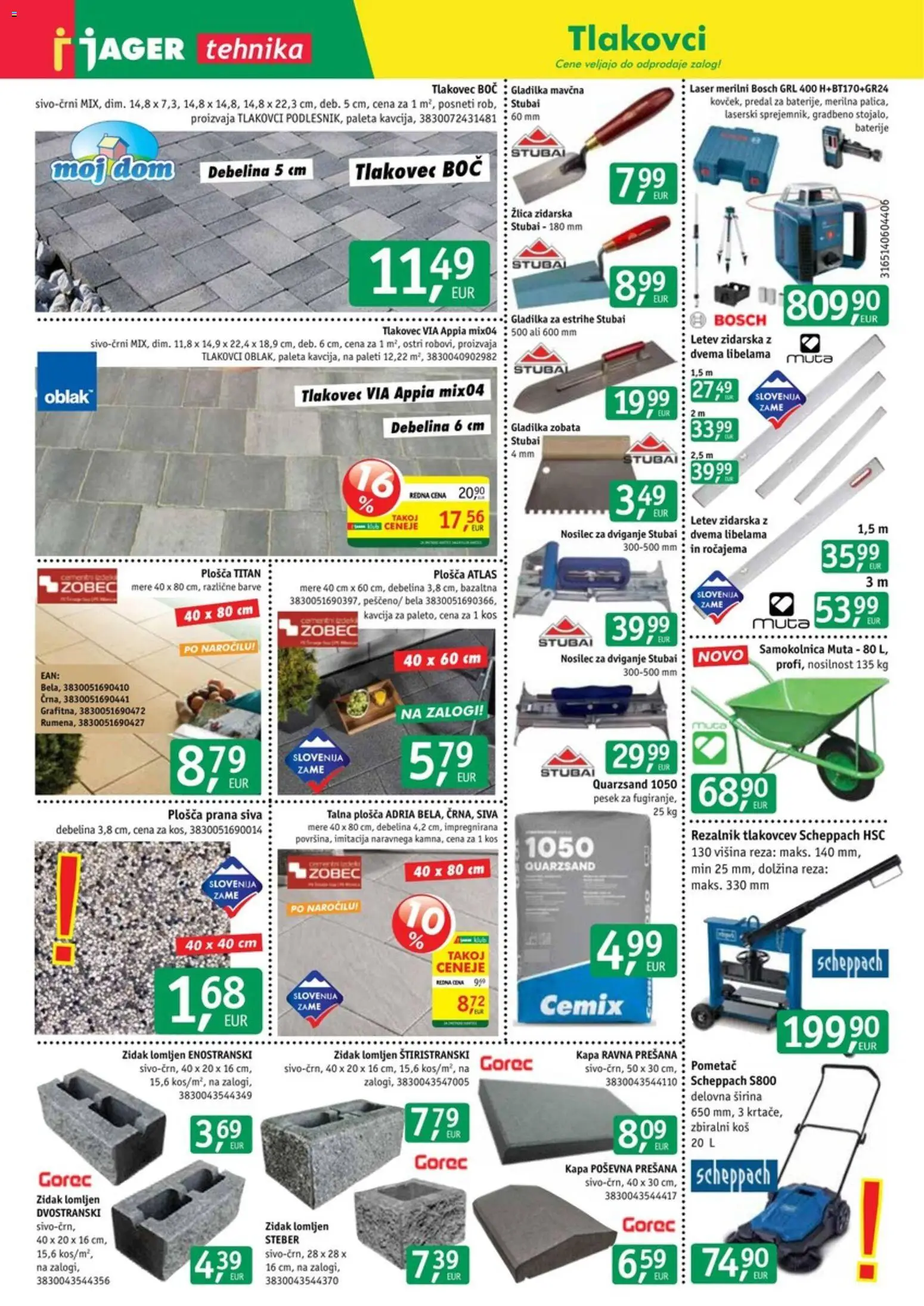 Novi Jager katalog ponudbe – veljaven od 01.04.2026 | Stran: 9 | Izdelki: Žlica, Baterije, Zidak, Tlakovec