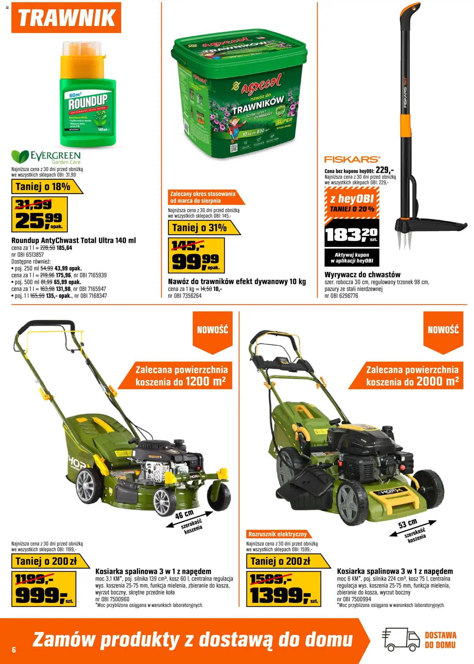 OBI gazetka od 07.04.2026 | Strona: 6 | Produkty: Kosiarka, Kosz