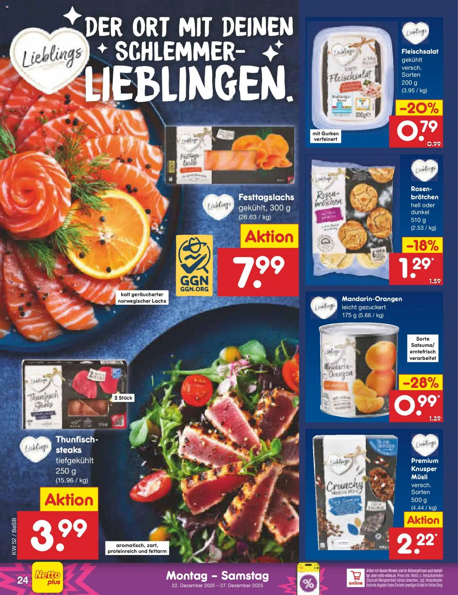Netto Marken-Discount Prospekt 	 – gültig ab 22.12.2025 | Seite: 24 | Produkte: Musli, Thunfisch, Lachs, Gurken