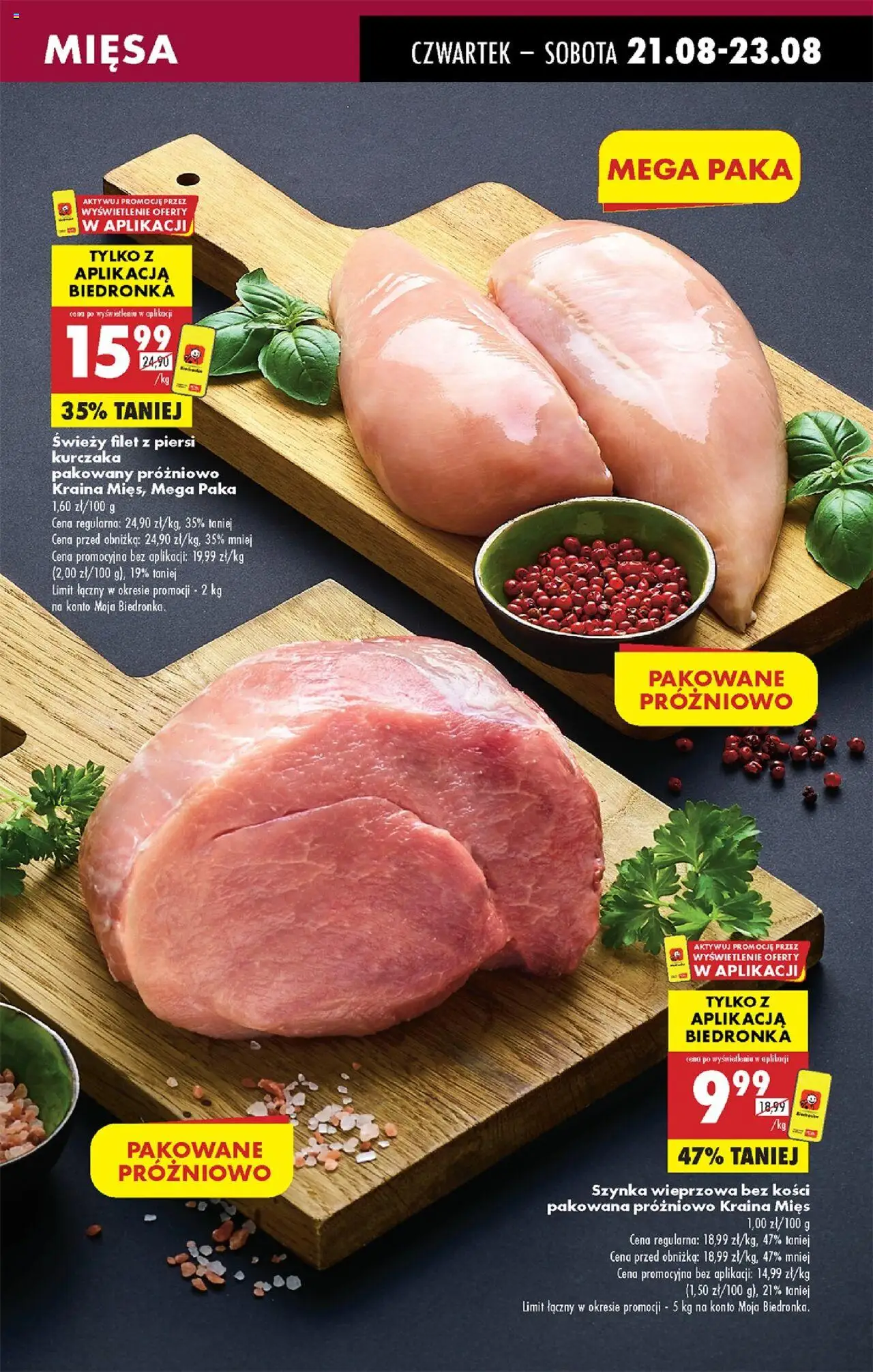 Biedronka gazetka - Oferta w tym tygodniu od 21.08.2025 | Strona: 23 | Produkty: Piersi, Kraina mięs, Szynka wieprzowa, Filet z piersi kurczaka