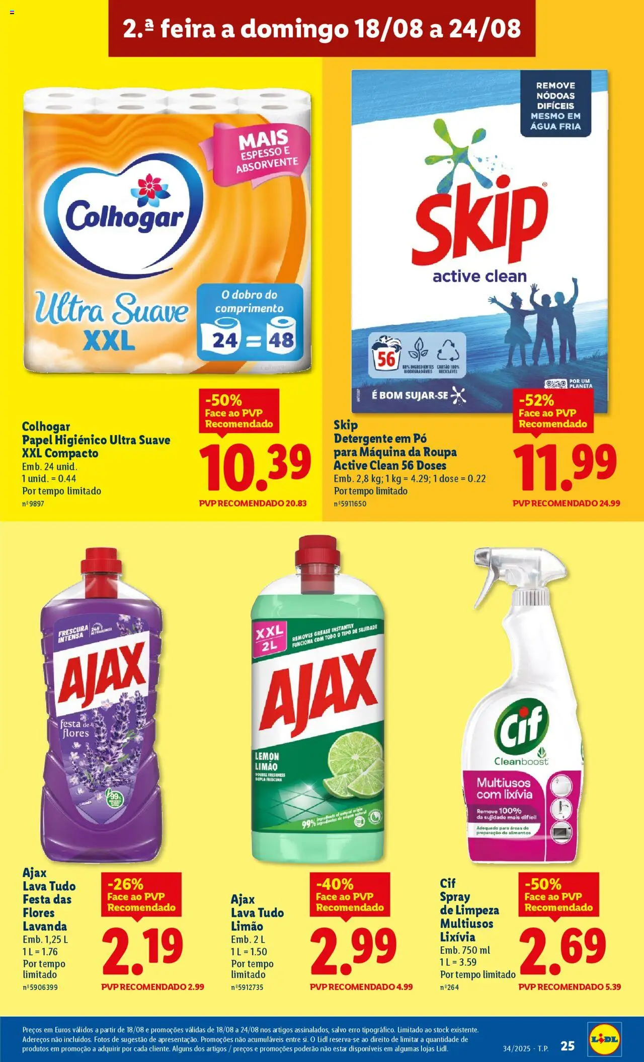 Lidl folheto │ válido de 18.08.2025 | Página: 25 | Produtos: Agua, Papel higiénico, Flores, Pó