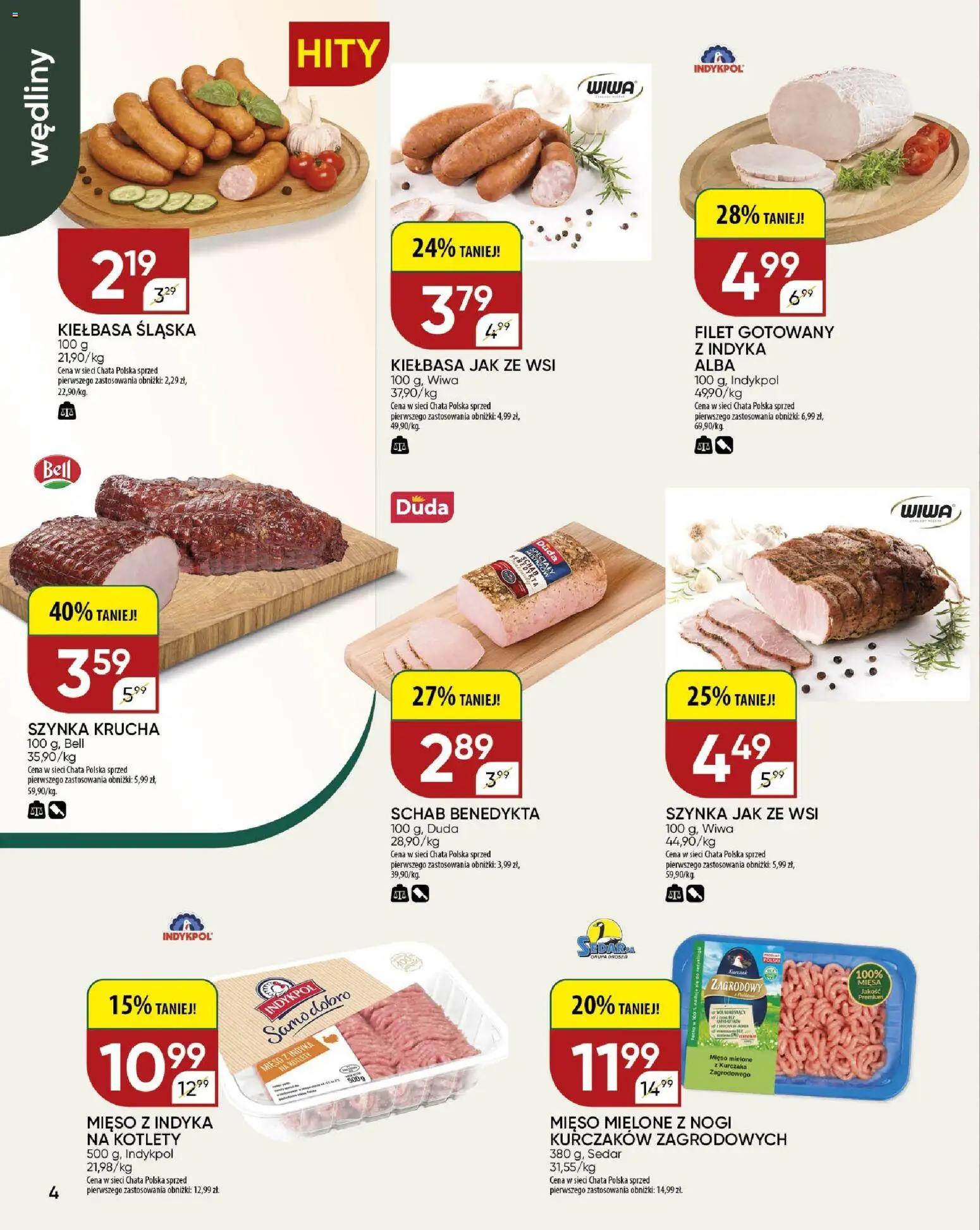 Chata Polska Gazetka od 26.02.2026 | Strona: 4 | Produkty: Schab, Mięso mielone, Mięso z indyka, Kotlety