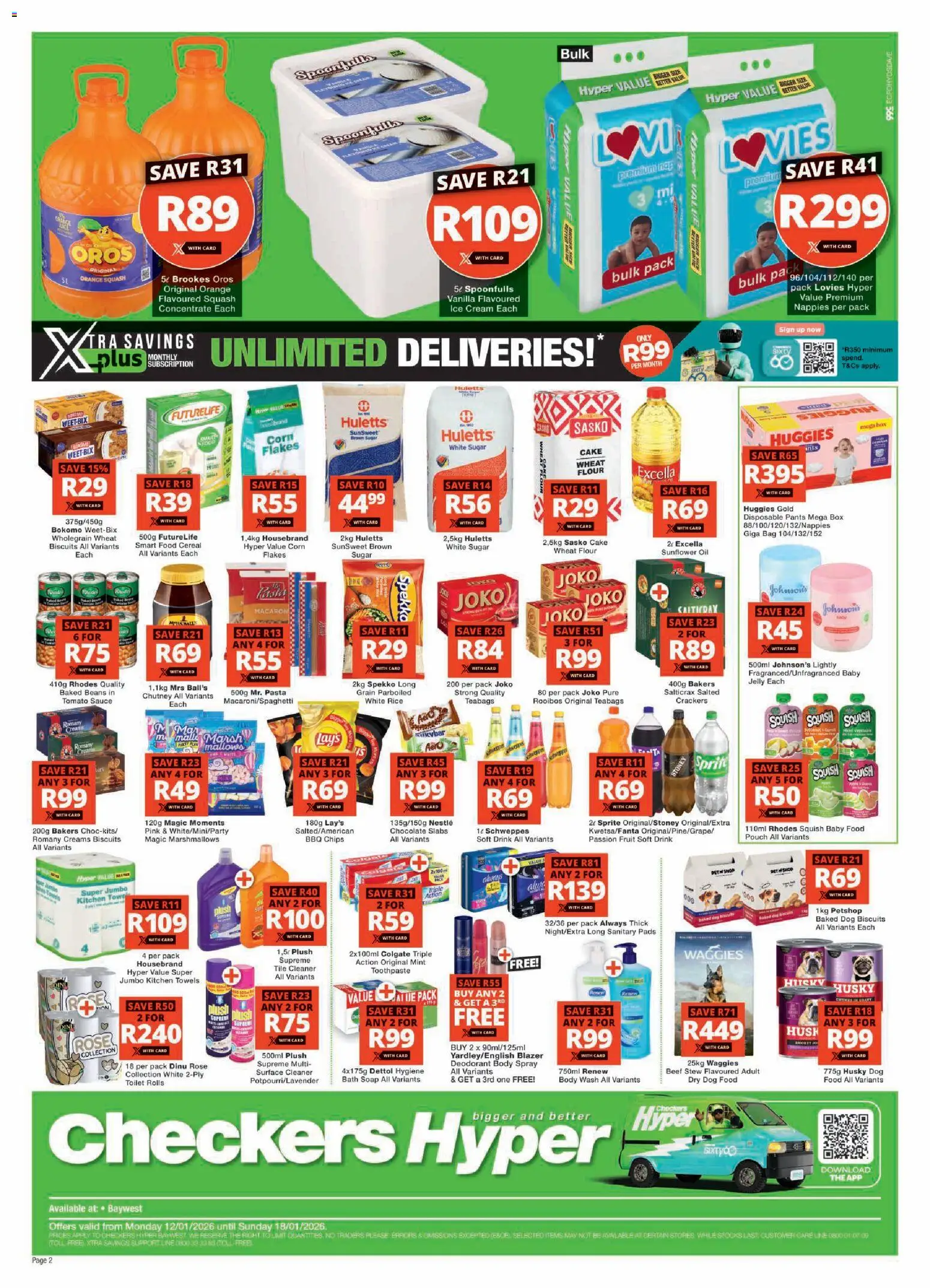 New Checkers catalogue – valid from 12.01.2026 | Page: 2 | Products: Beans, Baby food, Sauce, Body wash