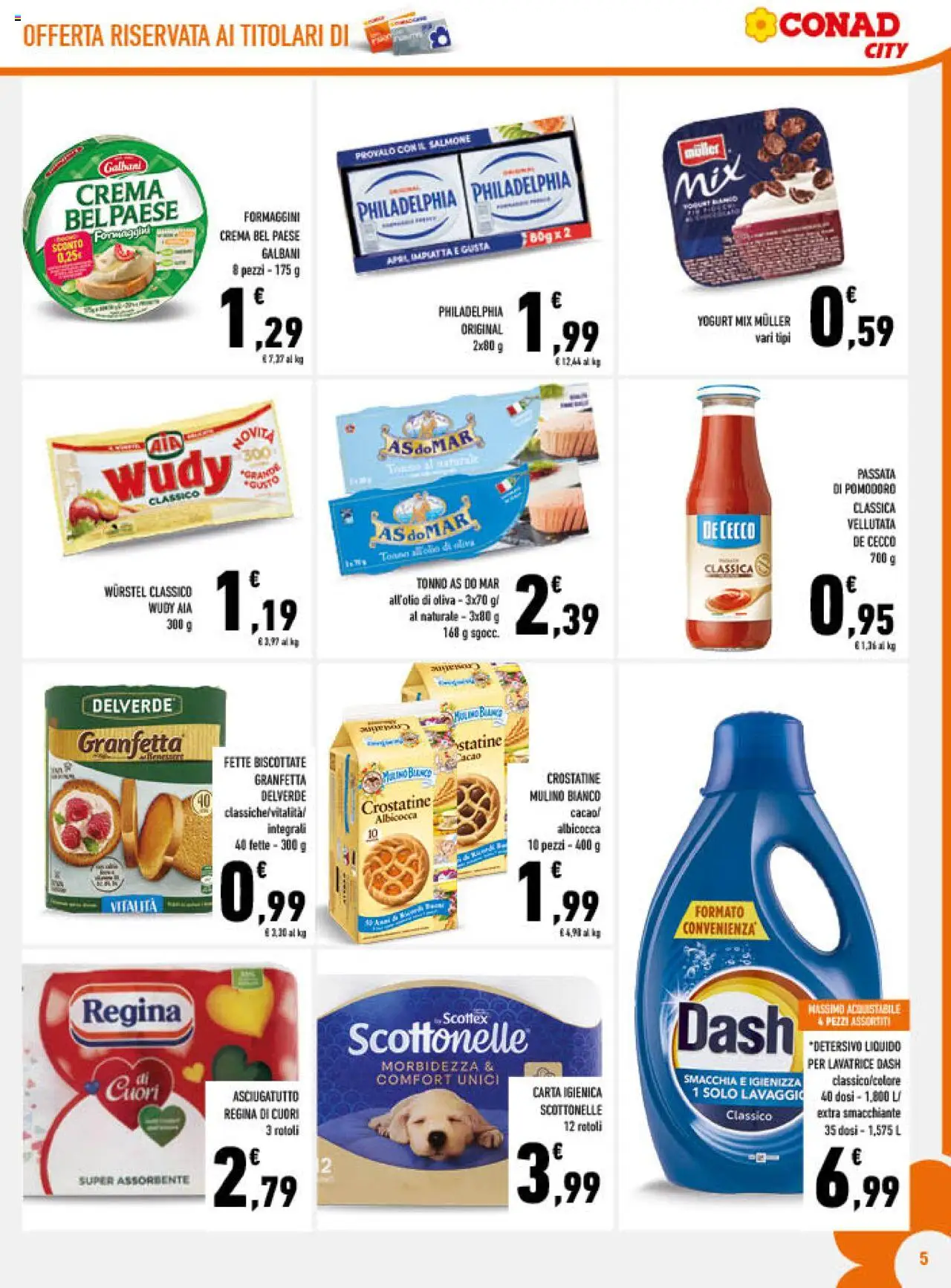 Volantino Conad del 22.10.2025 | Pagina: 5 | Prodotti: Crema, Carta igienica, Salmone, Lavatrice