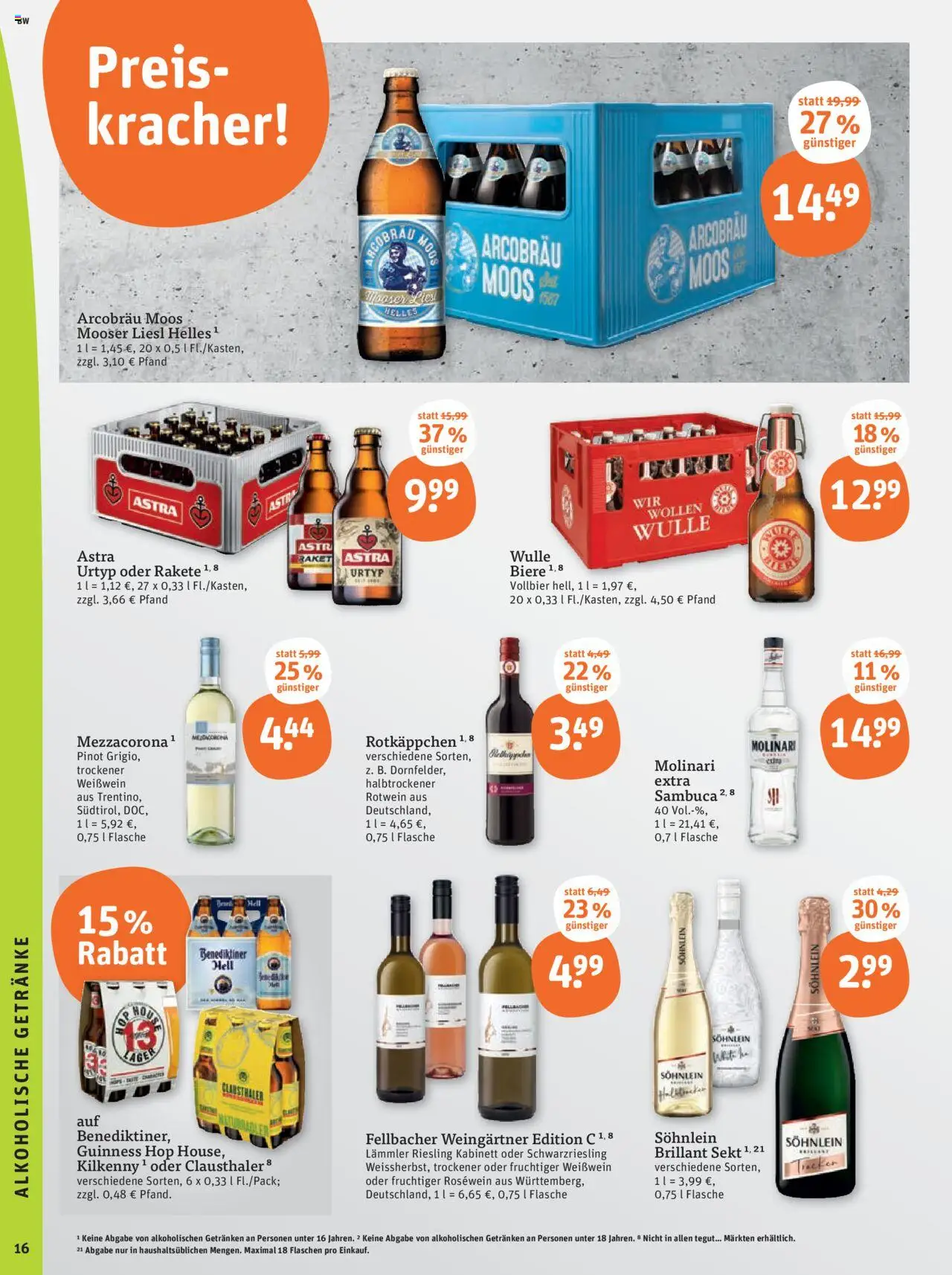 Tegut - Baden-Württemberg - gültig ab dem 28.07.2025 | Seite: 18 | Produkte: Weißwein, Rotwein, Astra, Benediktiner hell