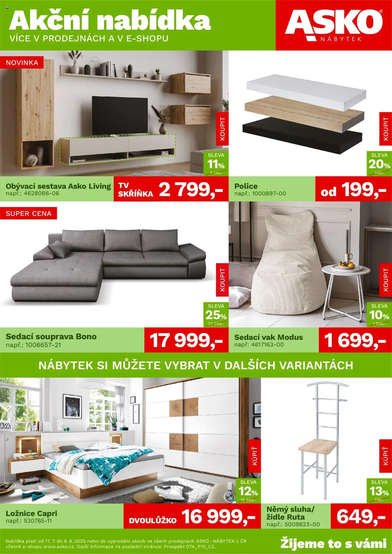ASKO nábytek leták od 17.07.2025 | Strana: 1 | Produkty: Sedací souprava, Nábytek, Židle, Police