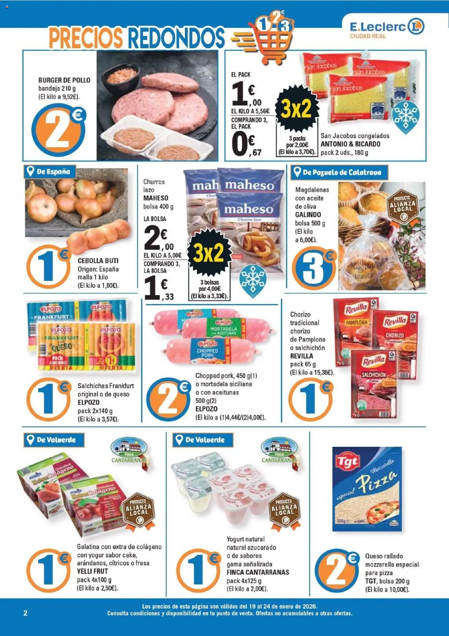 E.Leclerc folleto │ válido desde el 19.01.2026 | Página: 2 | Productos: Yogur, Queso rallado, Magdalenas, Bandeja