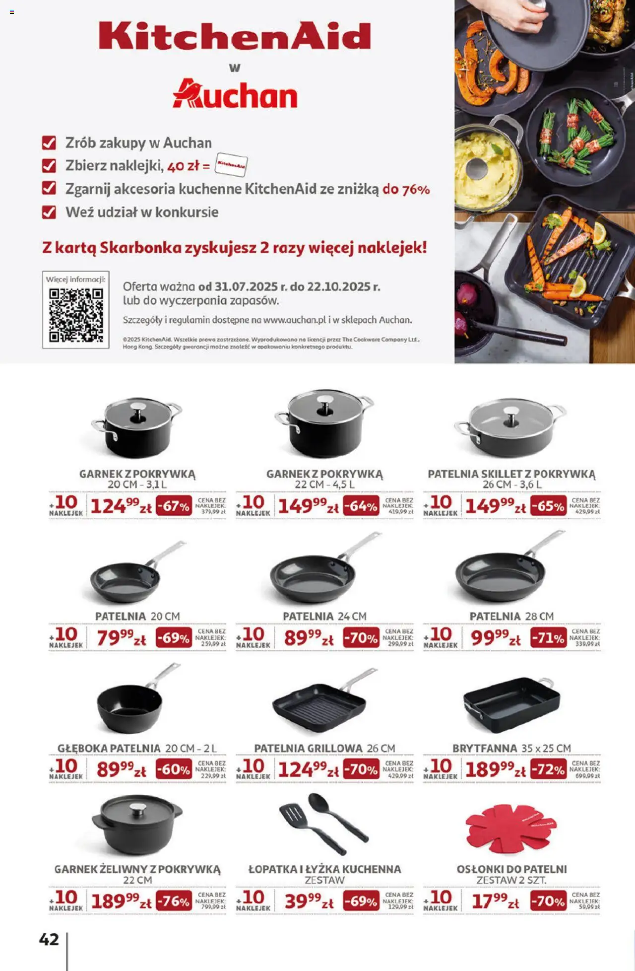 Auchan Gazetka - Pewność niskich cen Hipermarket od 07.08.2025 | Strona: 42 | Produkty: Karta, Garnek żeliwny, Garnek, Patelnia