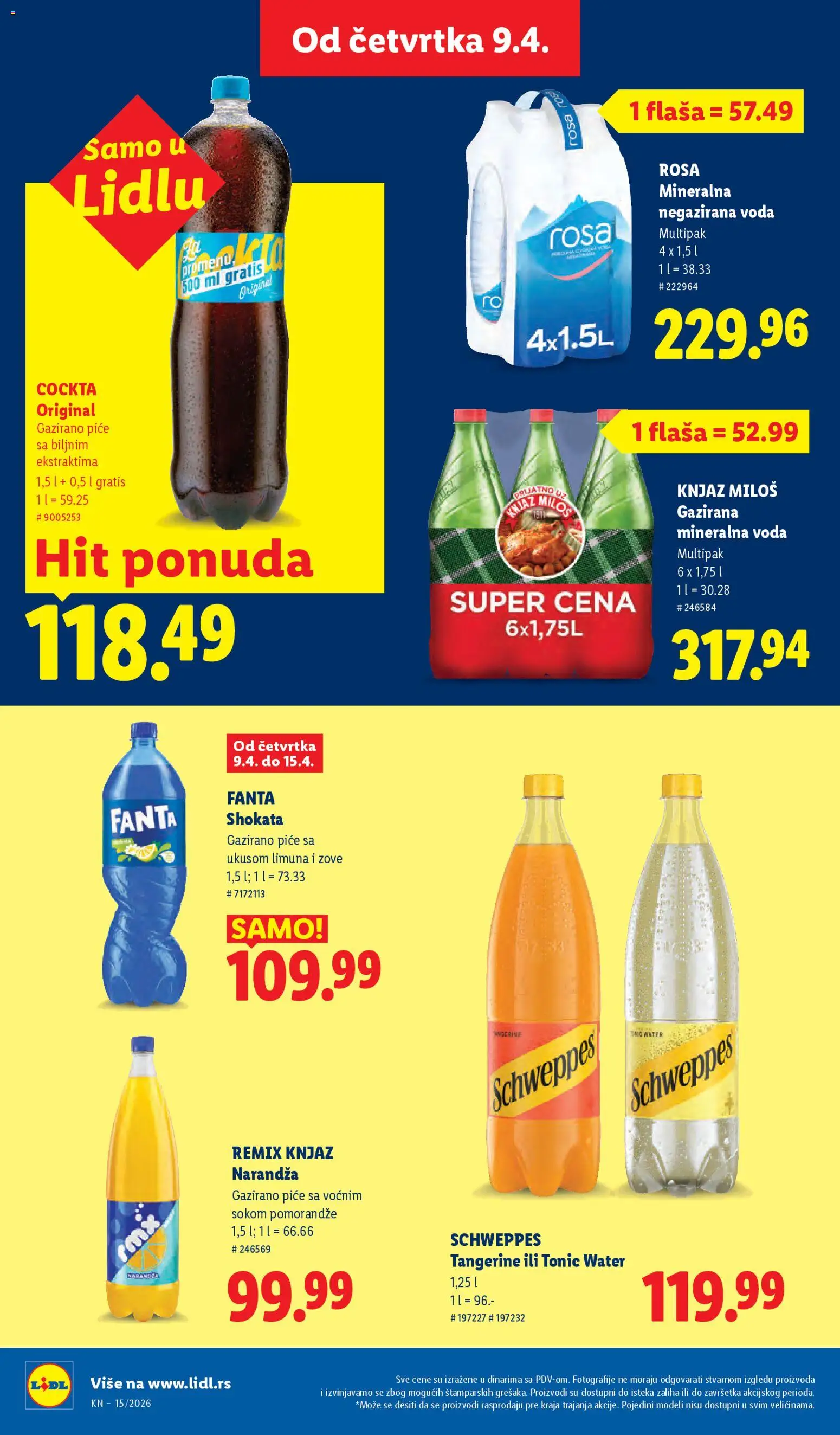 Lidl katalog - važi od 09.04.2026 | Strana: 36 | Proizvode: Schweppes, Negazirana voda, Voda, Mineralna voda