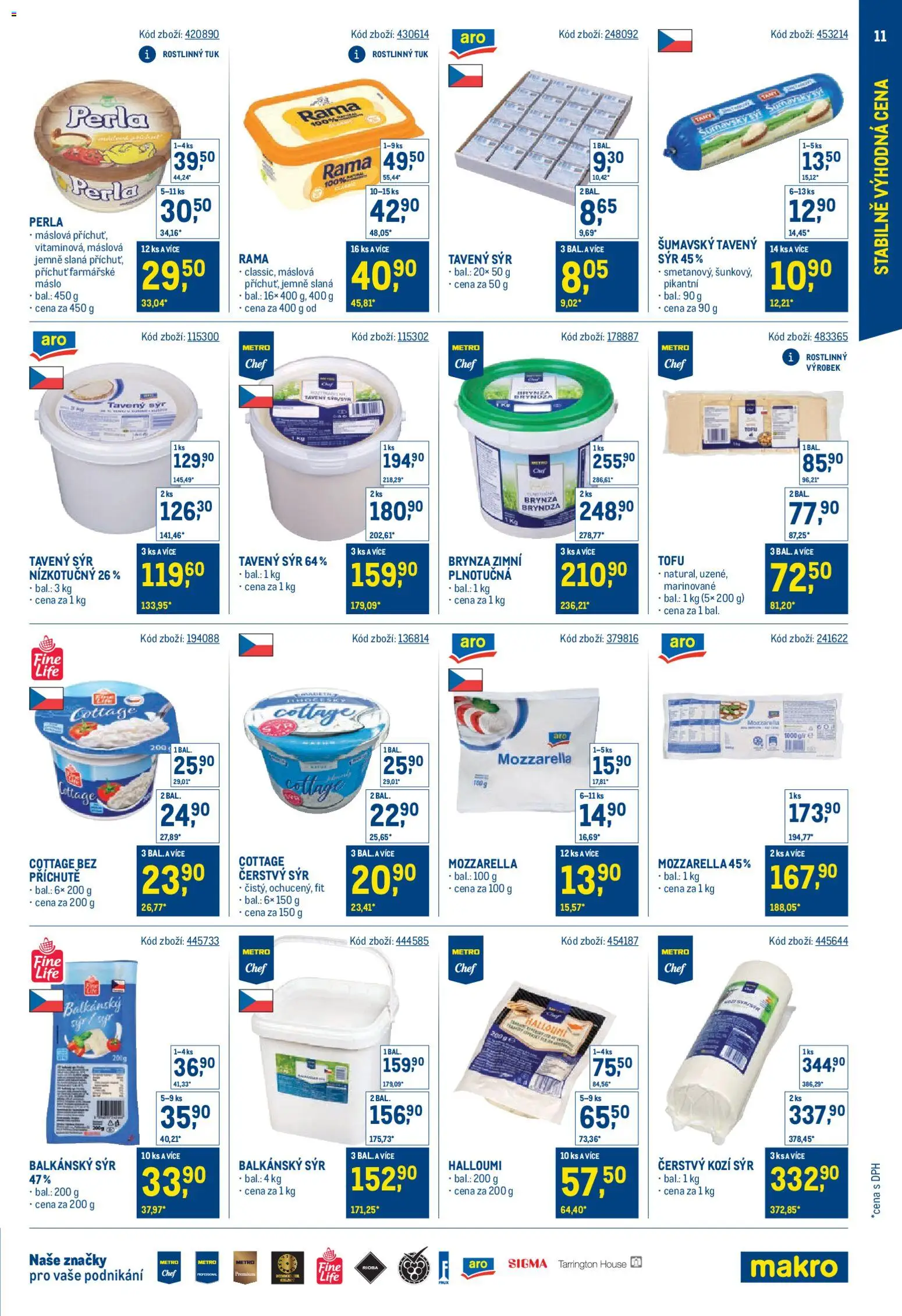 Makro leták - Stabilně výhodná cena od 28.01.2026 | Strana: 11 | Produkty: Tavený sýr, Perla, Mozzarella, Cottage