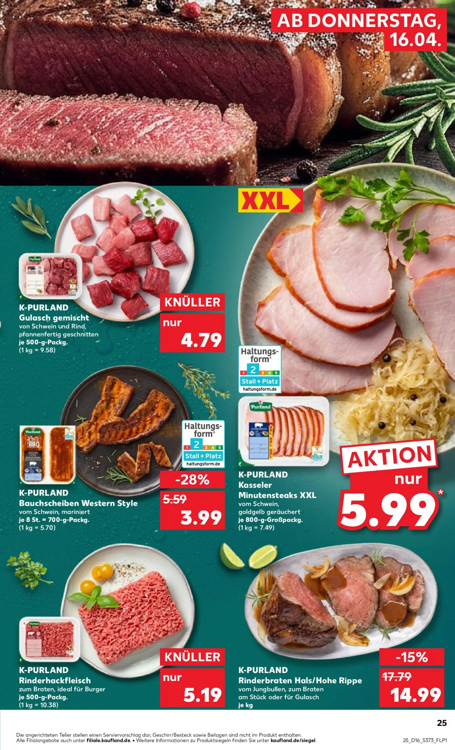 Kaufland Prospekt Kiel	 – gültig ab 16.04.2026 | Seite: 25 | Produkte: Rinderbraten, Burger, Gulasch