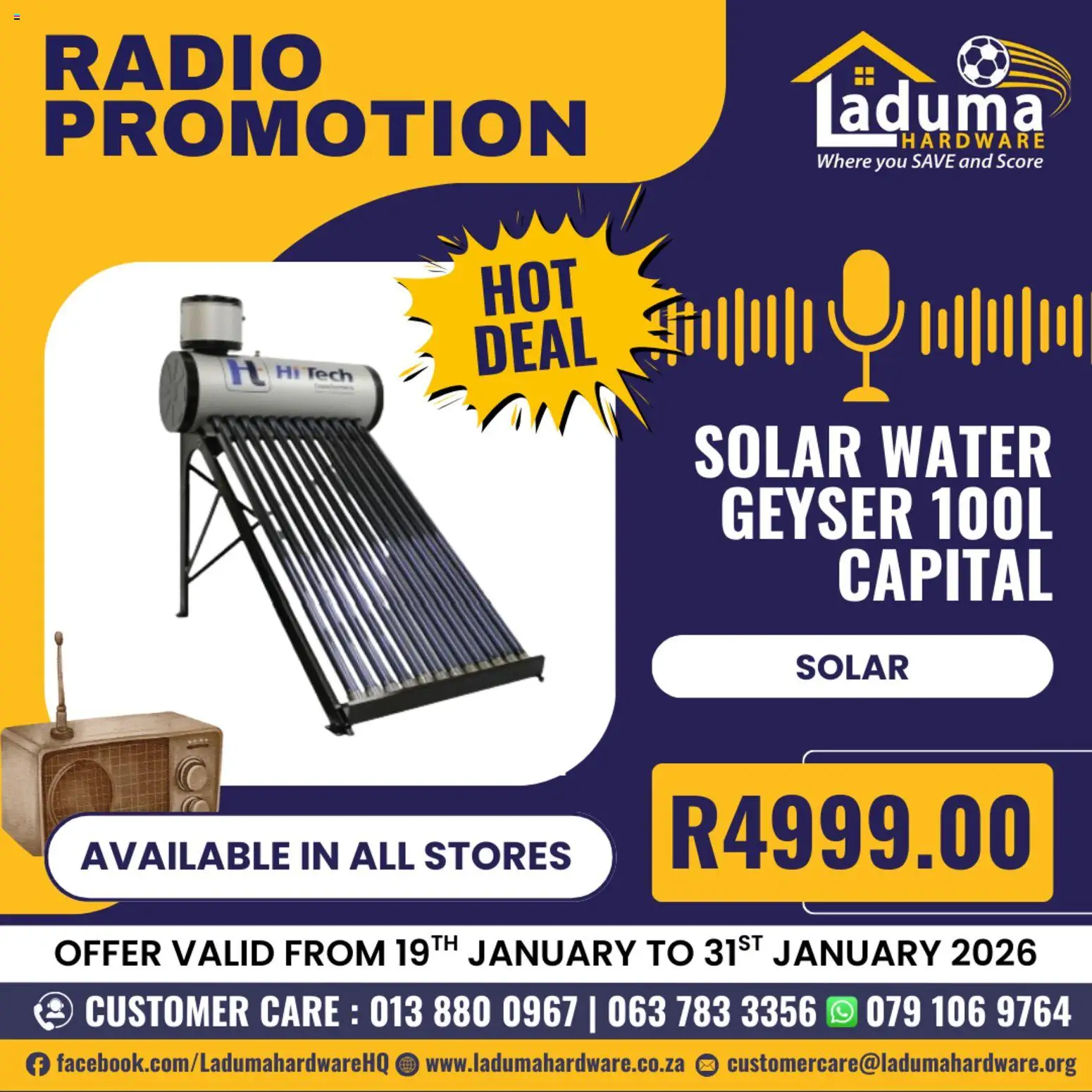 New Laduma Hardware catalogue – valid from 19.01.2026 | Page: 2 | Products: Radio, Geyser, Water