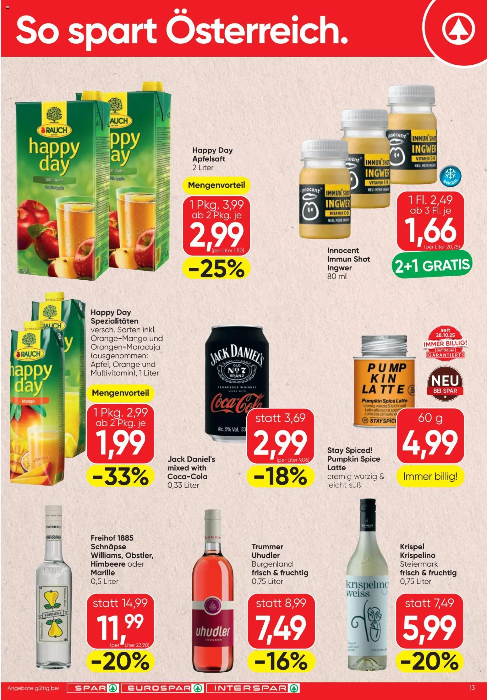 Spar Flugblatt gültig ab 13.11.2025 | Seite: 13 | Produkte: Whiskey, Mango, Himbeere, Planche de surf