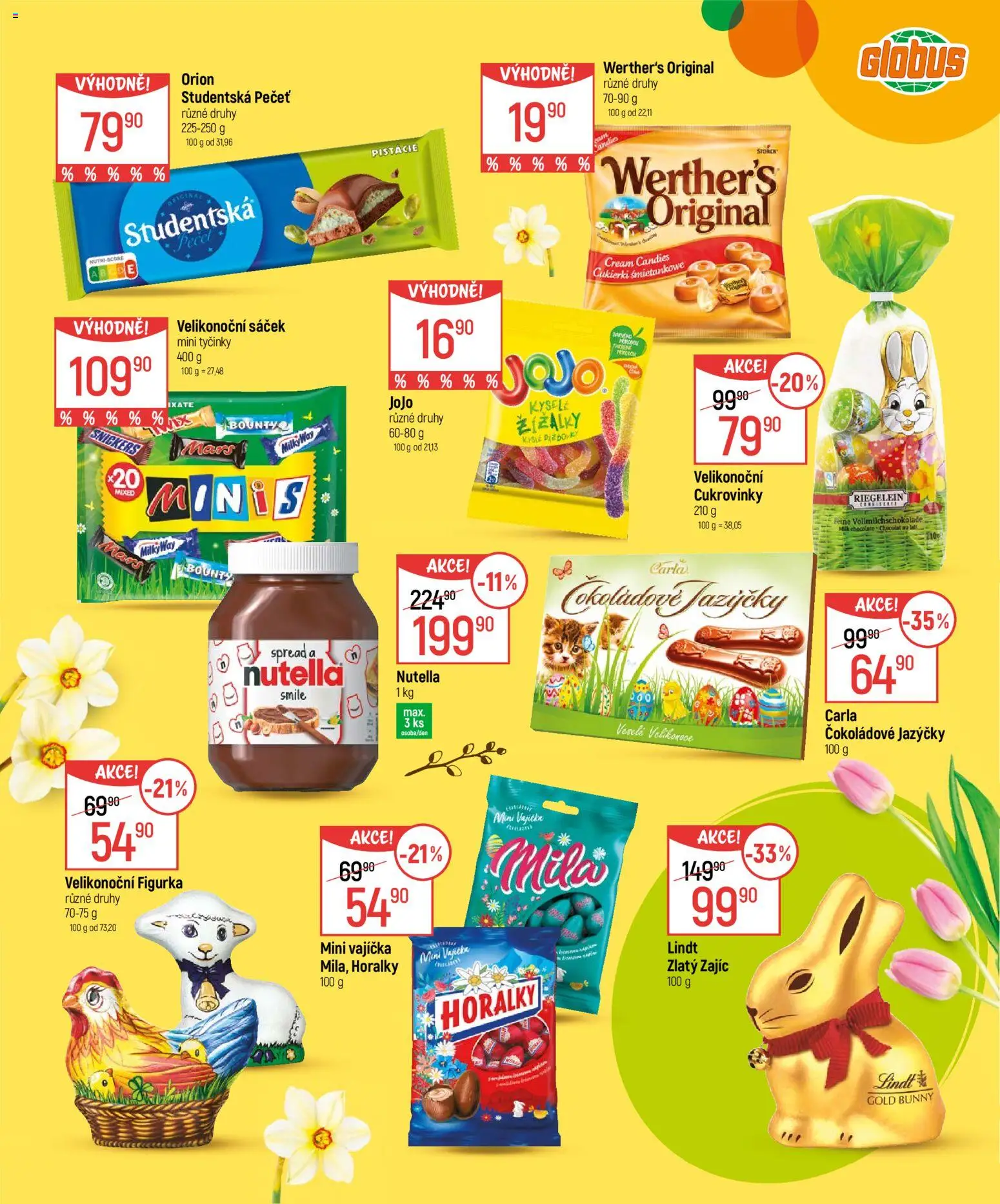 Globus leták - Velikonoce od 04.03.2026 | Strana: 5 | Produkty: Horalky, Milk chocolate, Nutella, Sáček