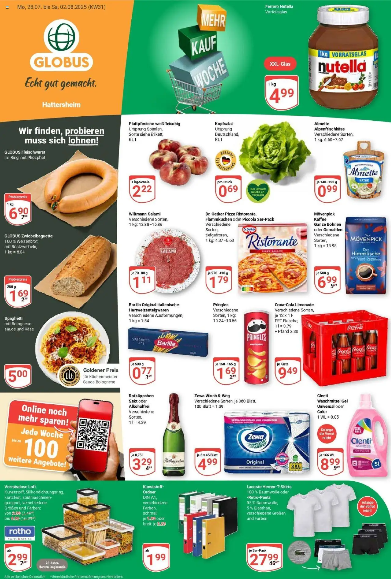 Globus prospekt Hattersheim	 - gültig ab dem 28.07.2025 | Seite: 1 | Produkte: Ristorante, Käse, Sekt, Limonade