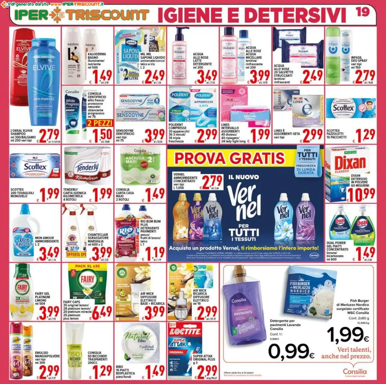 Volantino Ipertriscount del 08.10.2025 | Pagina: 19 | Prodotti: Dentifricio, Ammorbidente, Bicarbonato, Latte