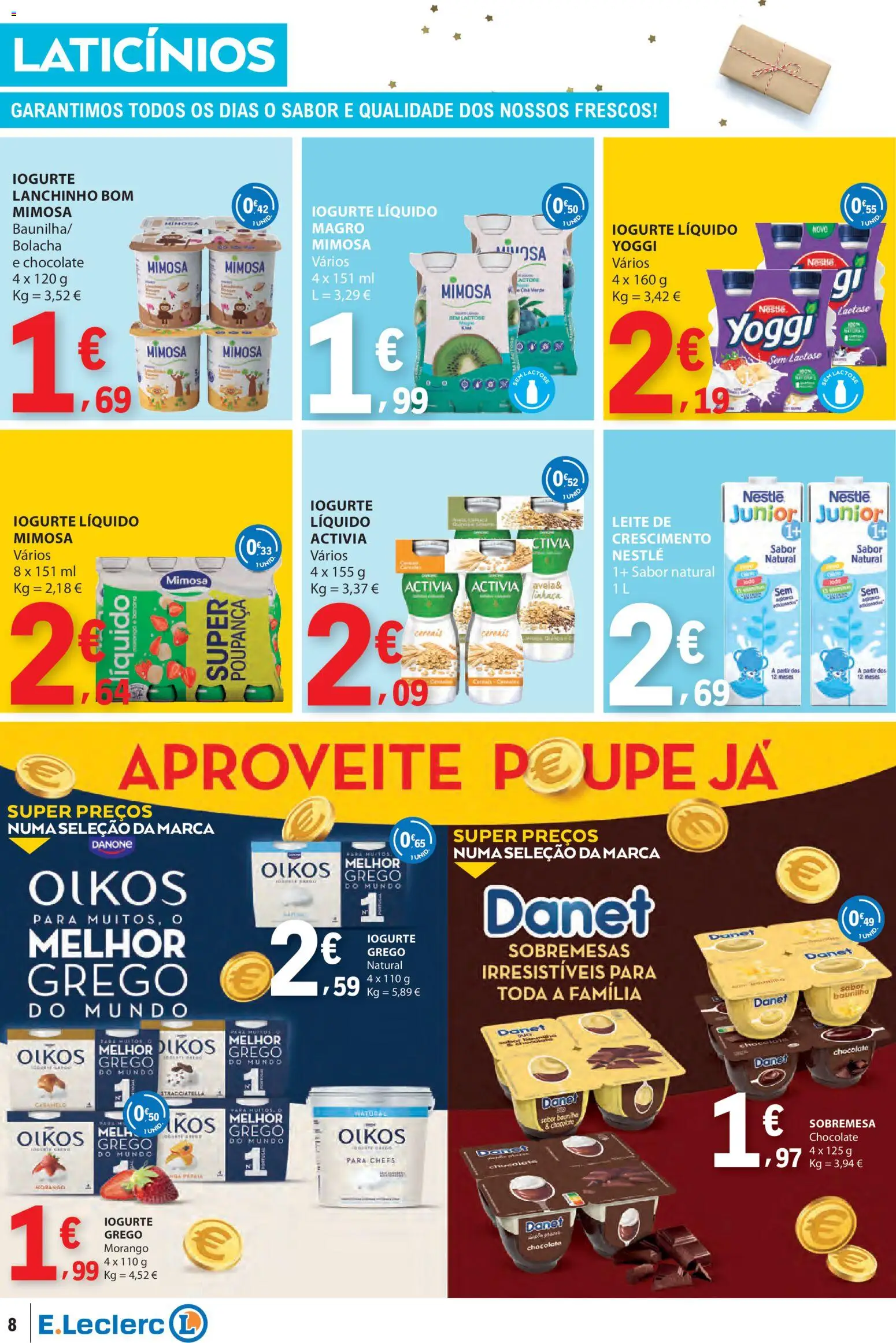 E.Leclerc folheto │ válido de 13.11.2025 | Página: 8 | Produtos: Banana, Leite, Chocolate, Iogurte liquido