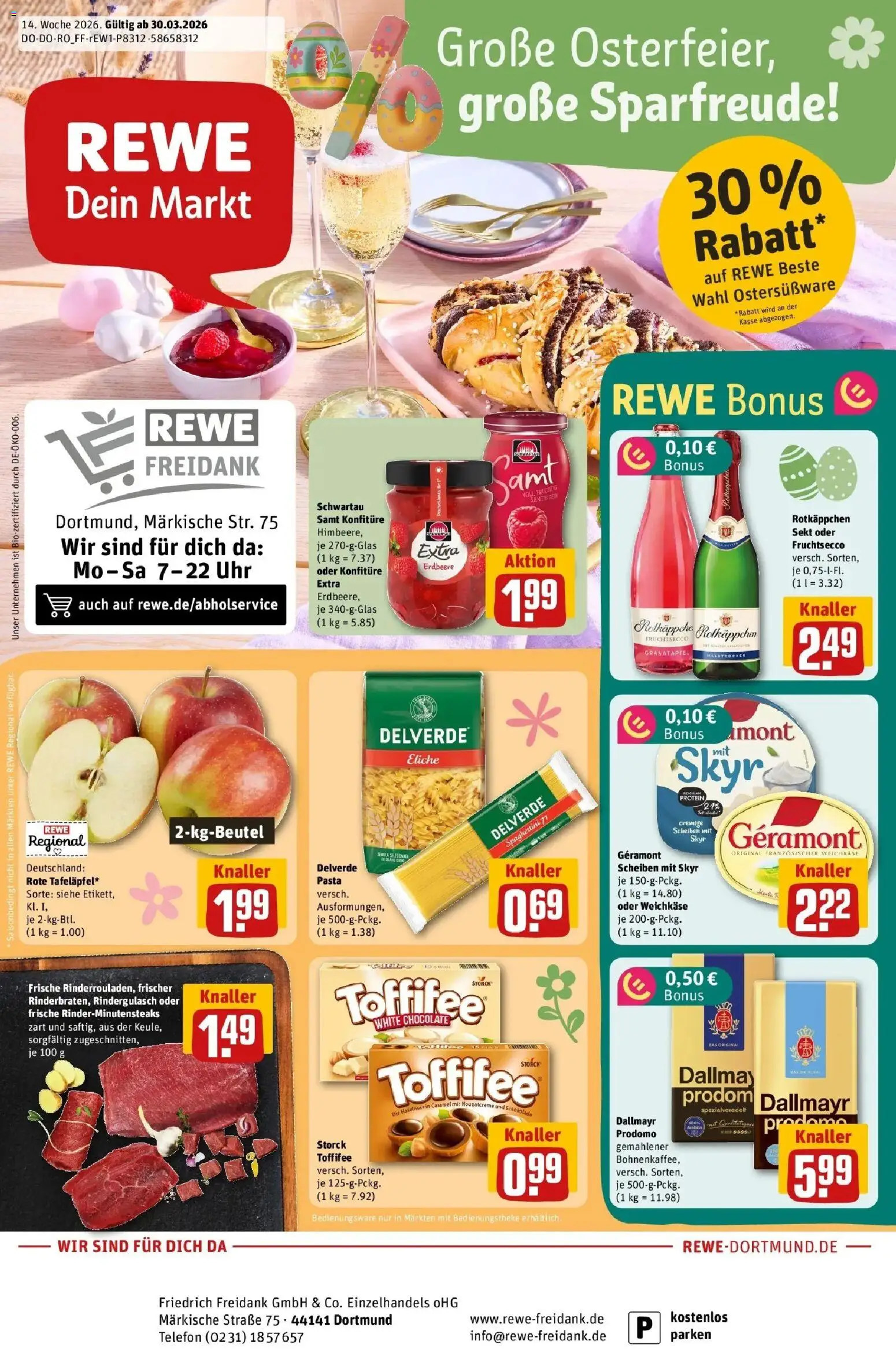 Rewe Prospekt Dortmund	 – gültig ab 30.03.2026 | Seite: 1 | Produkte: Rotkappchen sekt, Granatapfel, Schwartau samt, Dallmayr