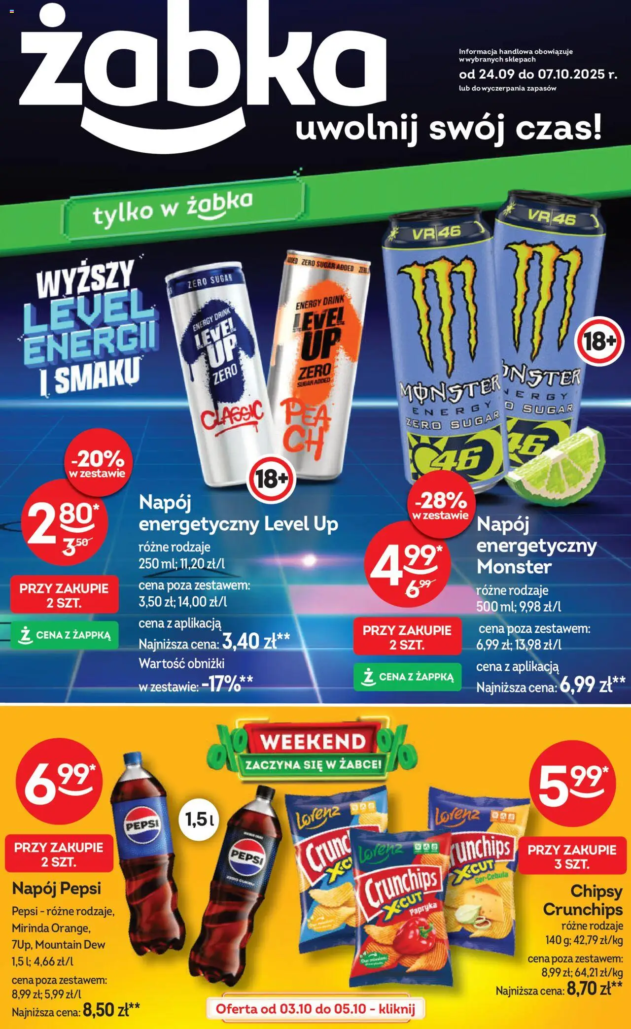 Żabka Gazetka od 24.09.2025 | Strona: 1 | Produkty: Sprite, Szynka, Baton, Sery