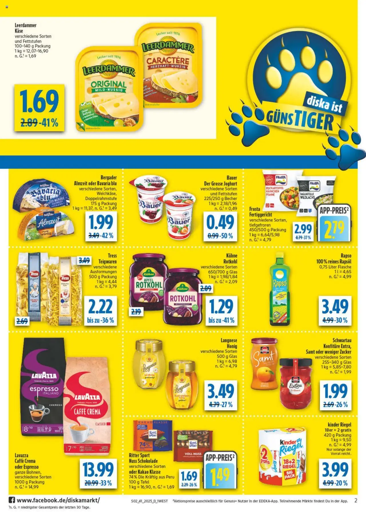 Diska - diska Angebote Bayern KW41 – gültig ab 06.10.2025 | Seite: 2 | Produkte: Langnese, Joghurt, Ritter sport, Äpfel