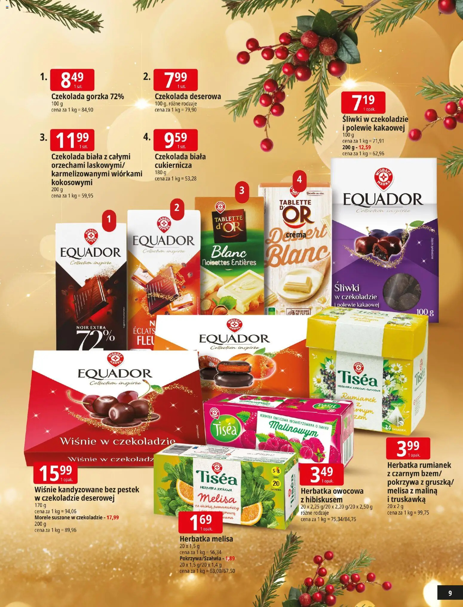 E.Leclerc Gazetka - Zamość Święta od 09.12.2025 | Strona: 9 | Produkty: Wiśnie kandyzowane, Morele, Wiśnie w czekoladzie, Melisa