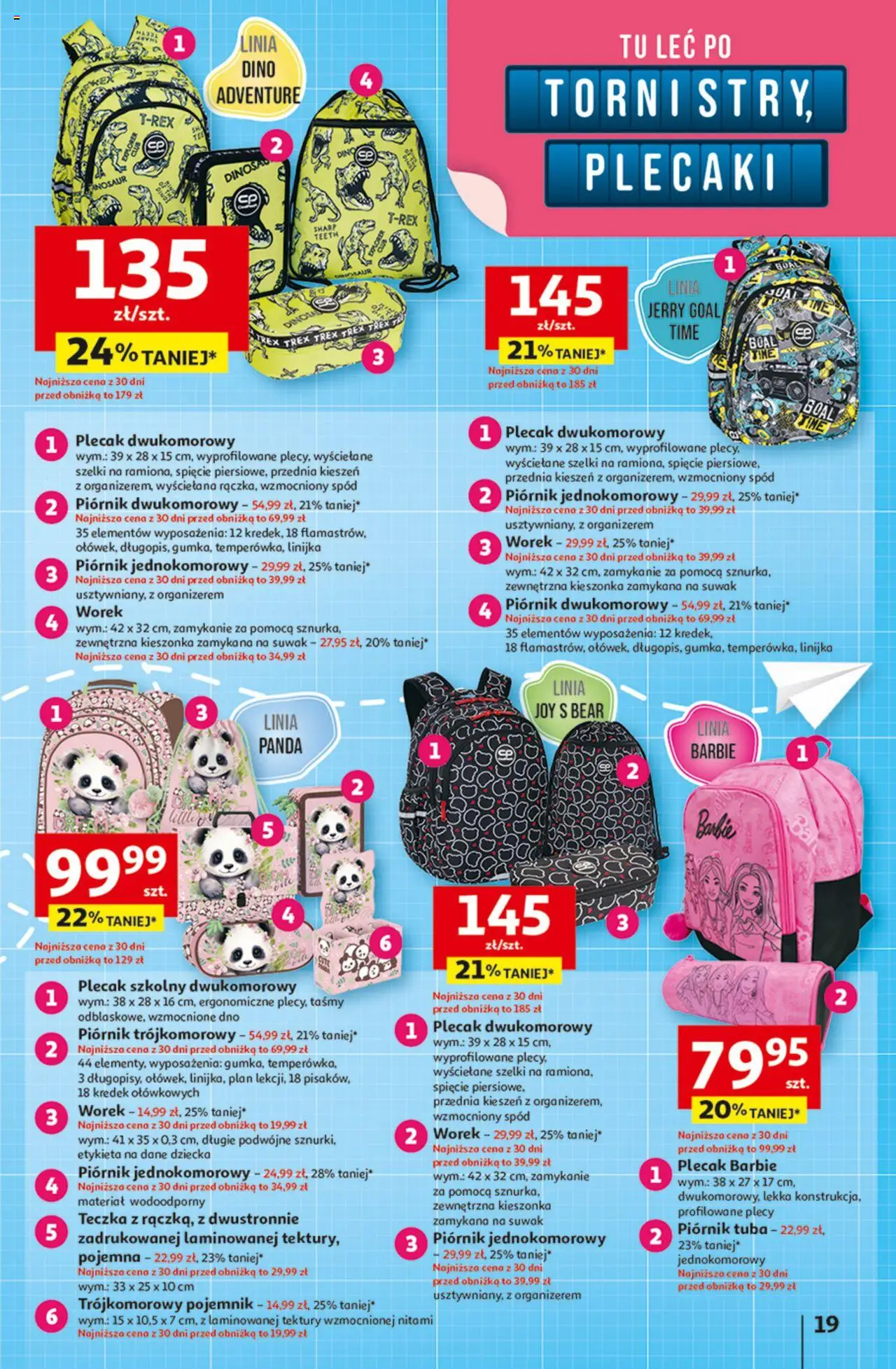 Auchan Gazetka - Odlotowe ceny na start szkoły Hipermarket od 21.08.2025 | Strona: 19 | Produkty: Plecak, Barbie