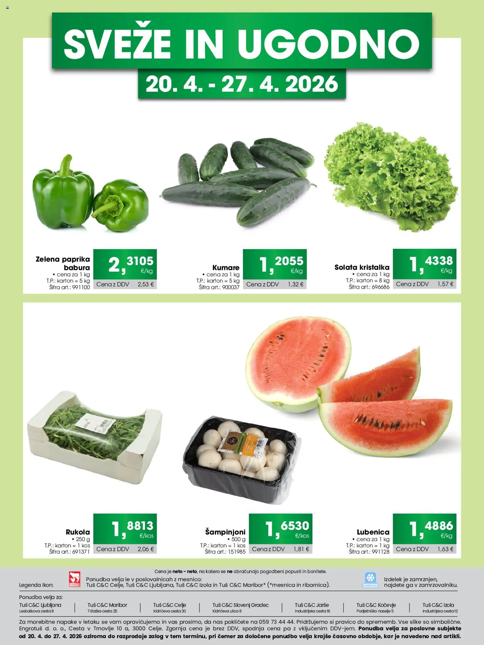 Novi Tuš katalog ponudbe – veljaven od 20.04.2026 | Stran: 3 | Izdelki: Lubenica, Kos, Solata, Zelena