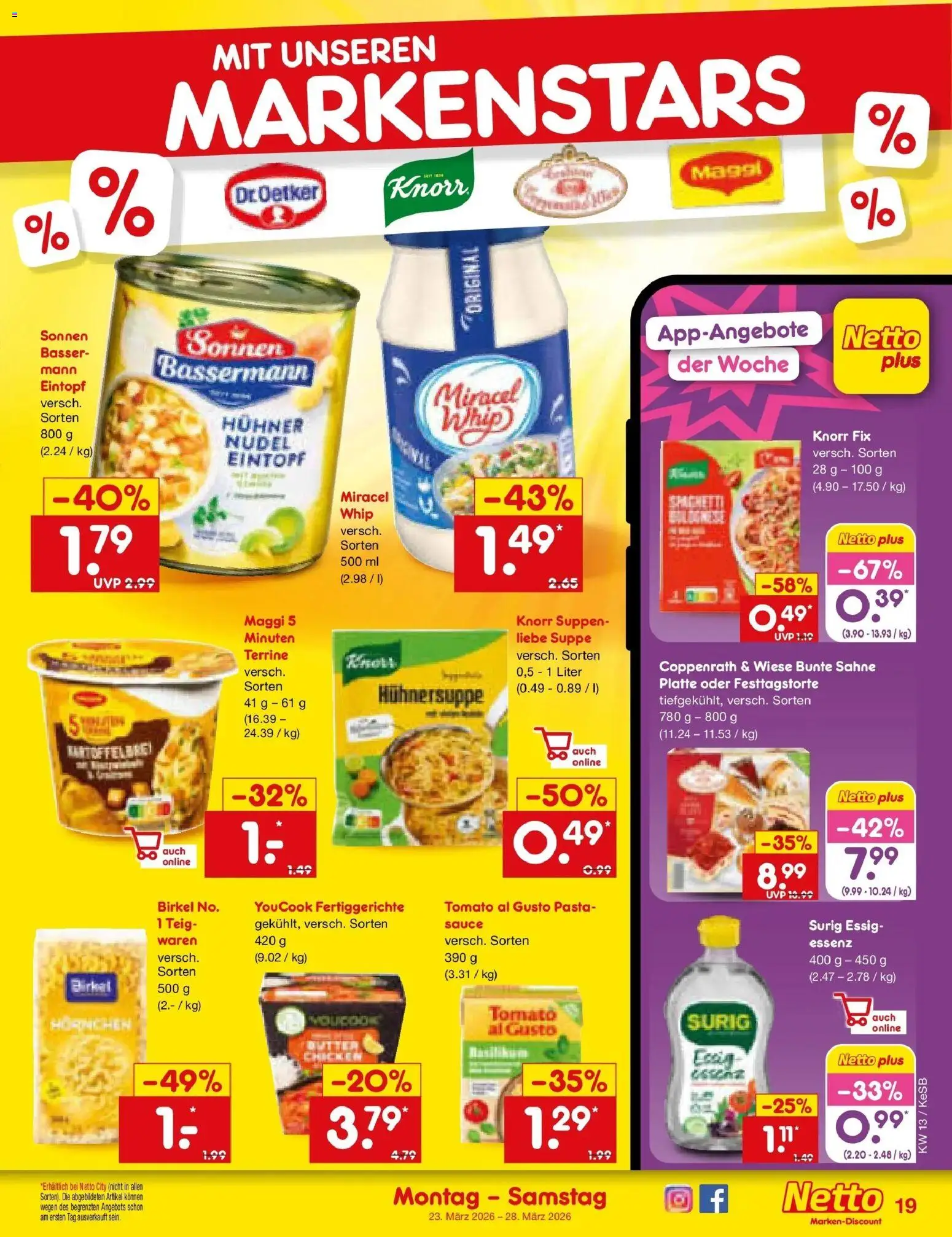 Netto Marken-Discount Prospekt Bonn	 – gültig ab 23.03.2026 | Seite: 21 | Produkte: Knorr fix, Fertiggerichte, Pasta, Sahne