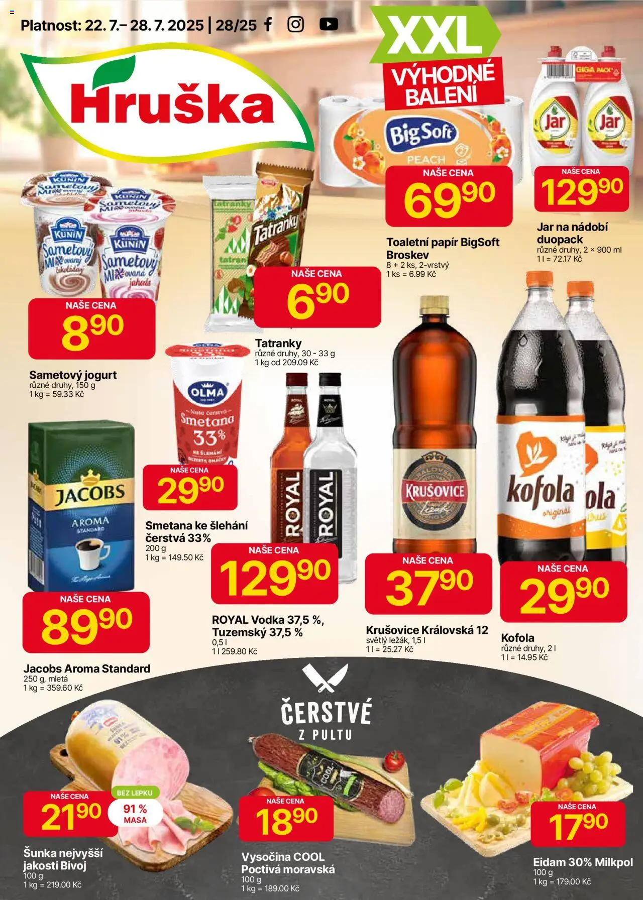 Hruška leták od 22.07.2025 | Strana: 1 | Produkty: Vodka, Toaletní papír, Krušovice, Kofola