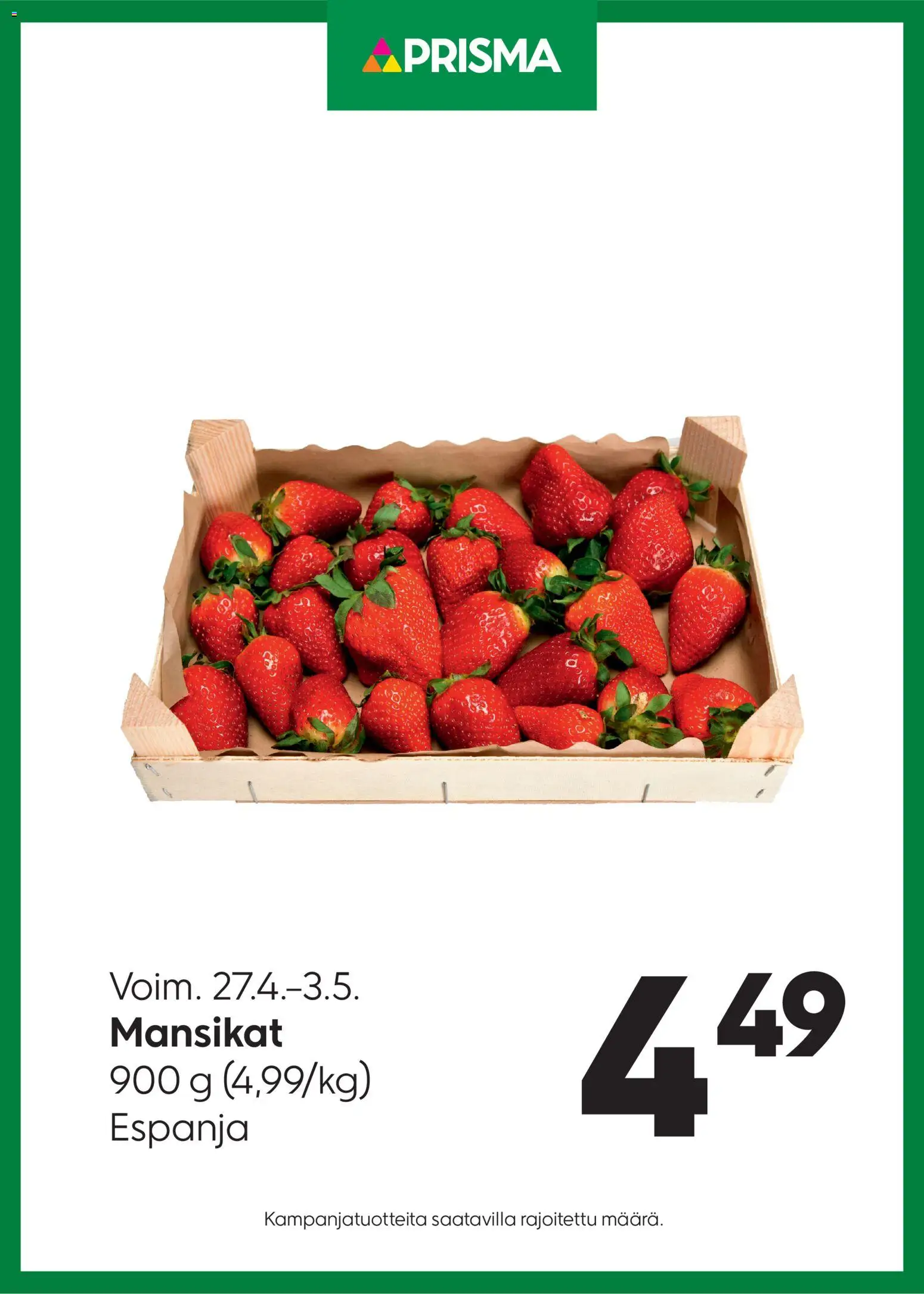 Prisma tarjoukset Mansikat – voimassa 27.04.2026 alkaen | Sivu: 1 | Tuotteet: Mansikat