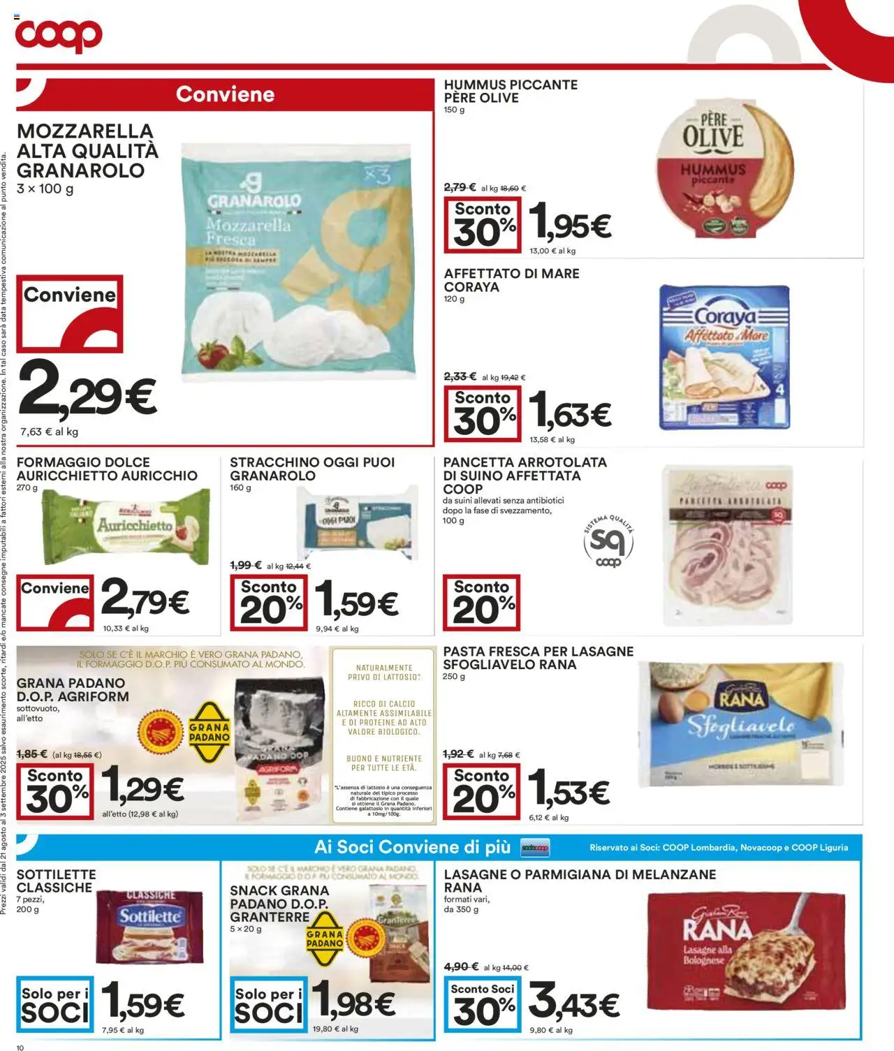 Volantino COOP del 21.08.2025 | Pagina: 10 | Prodotti: Suino, Mozzarella, Pasta, Data