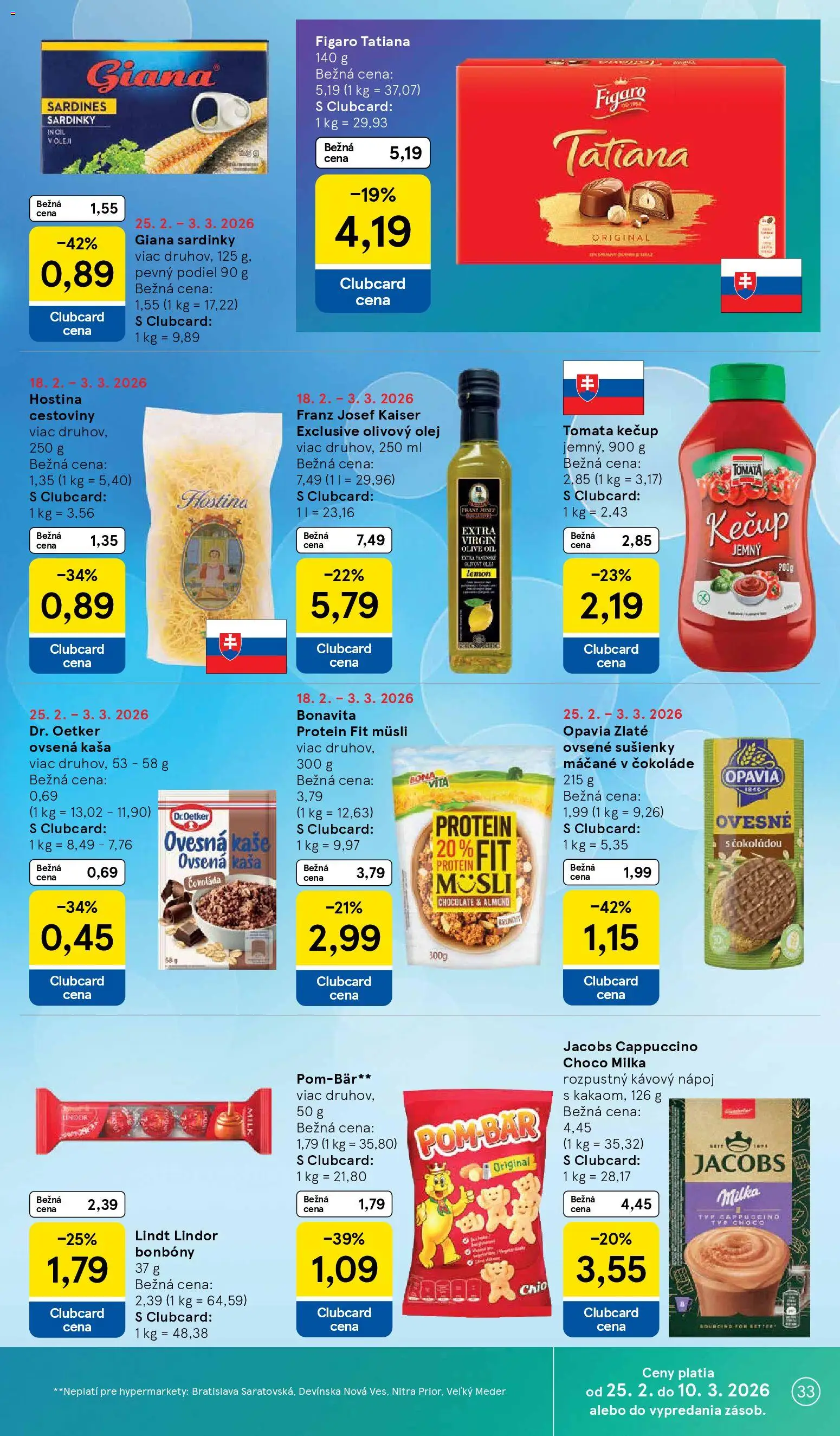 Nové Tesco akcie – leták je platný od 25.02.2026 | Strana: 33 | Produkty: Olej, Cestoviny, Lindor, Lindt