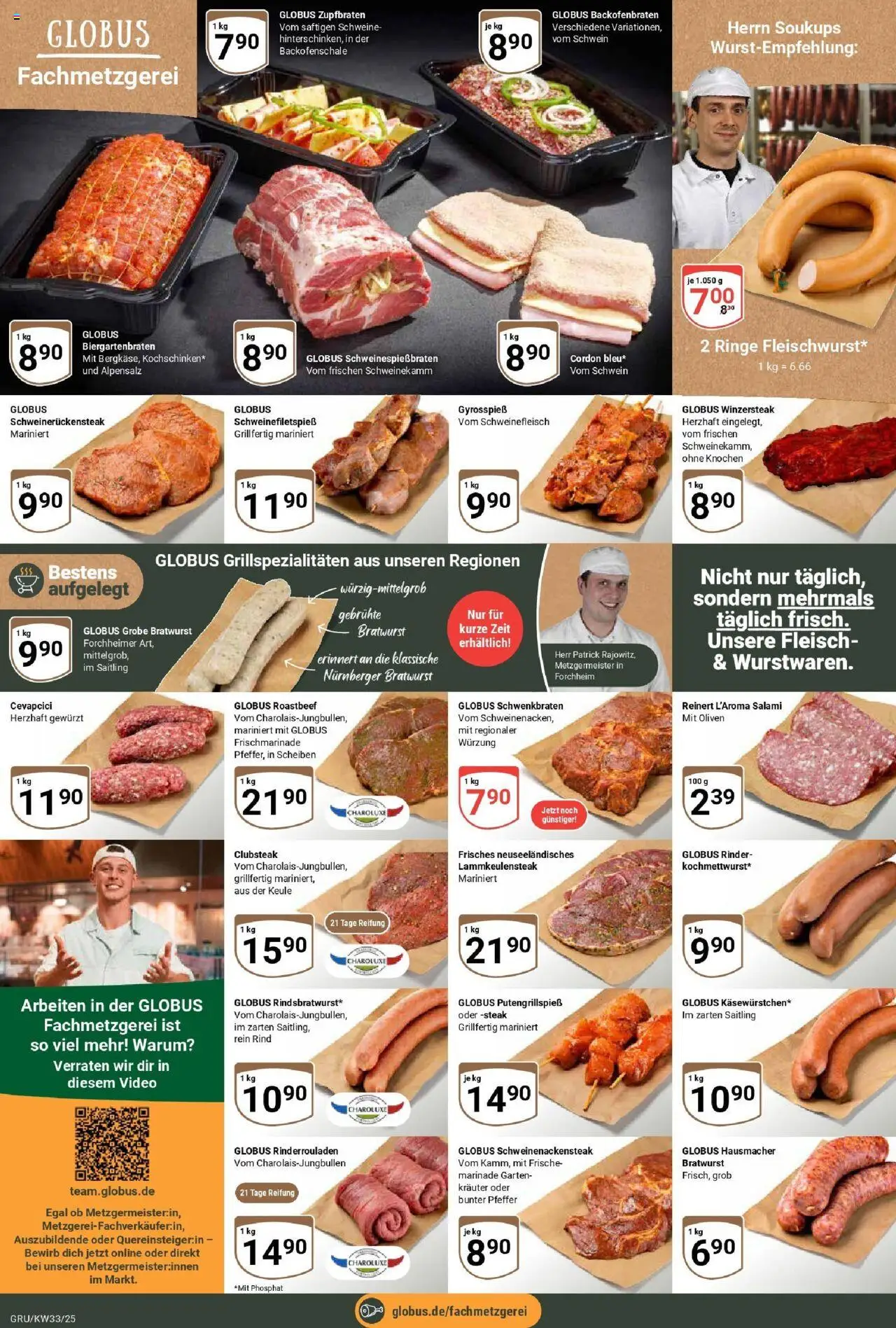 Globus prospekt Grünstadt	 - gültig ab dem 11.08.2025 | Seite: 12 | Produkte: Bratwurst, Pfeffer, Steak, Video