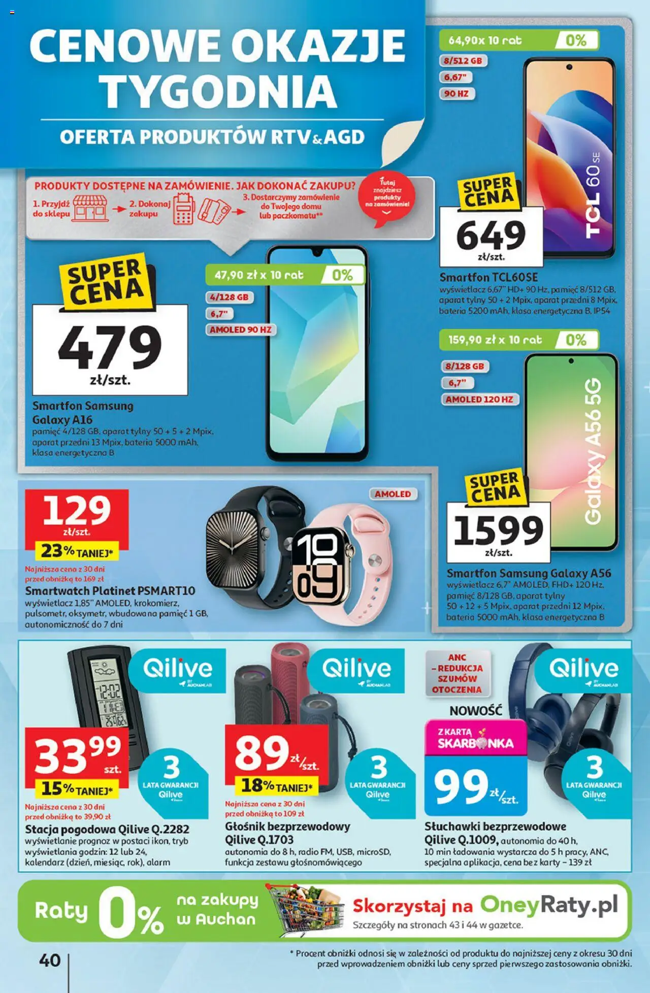 Auchan Gazetka - Pewność niskich cen Hipermarket od 18.09.2025 | Strona: 40 | Produkty: Głośnik, Kalendarz, Smartwatch, Bateria