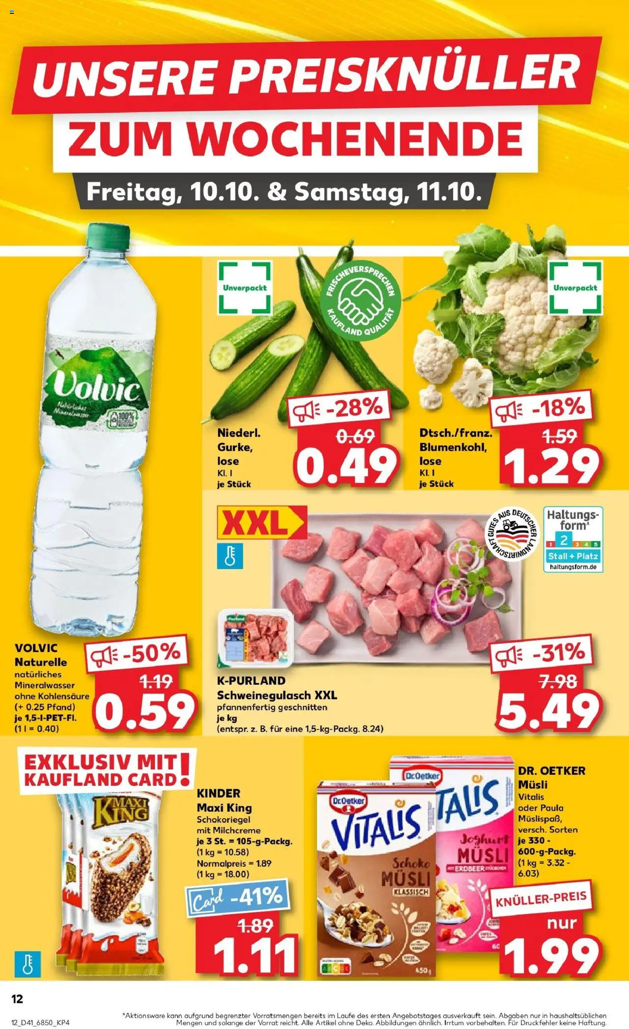Kaufland prospekt Leonberg	 – gültig ab 09.10.2025 | Seite: 12 | Produkte: Musli, Schweinegulasch, Mineralwasser, Volvic