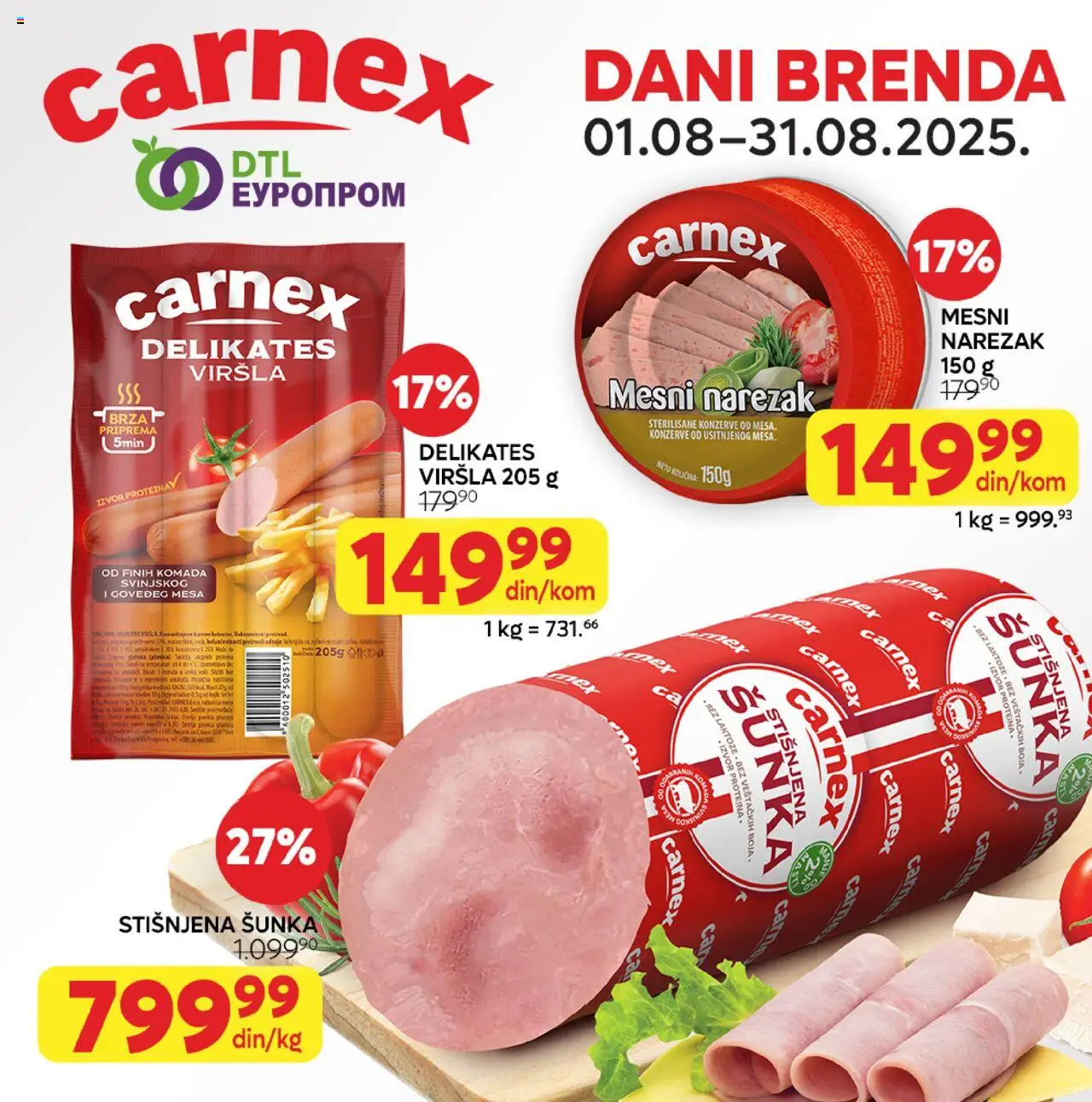 Europrom katalog - važi od 01.08.2025 | Strana: 1 | Proizvode: Mast, Narezak, Šunka, Mesni narezak