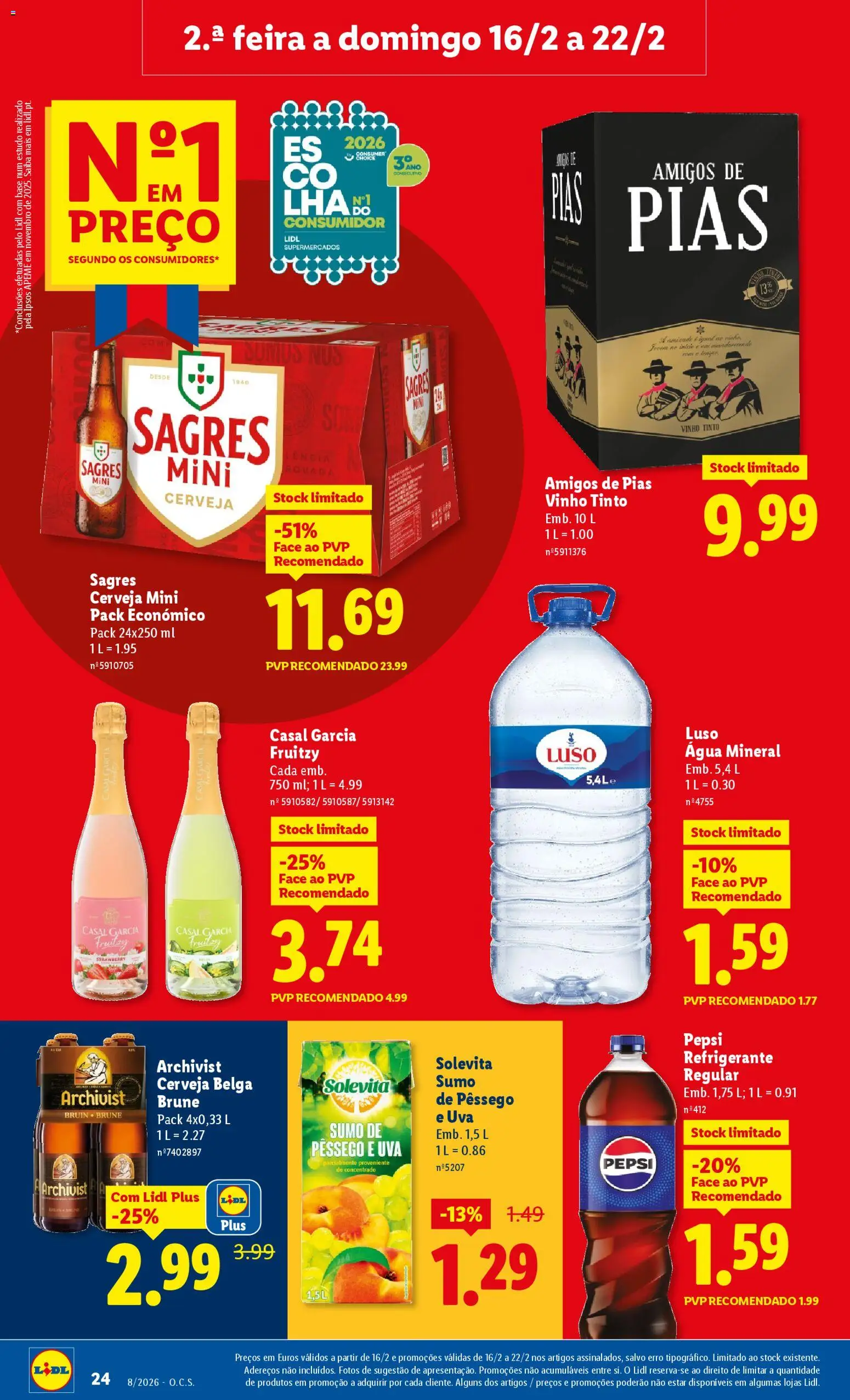 Lidl folheto │ válido de 16.02.2026 | Página: 24 | Produtos: Agua, Sumo, Soda, Vinho tinto