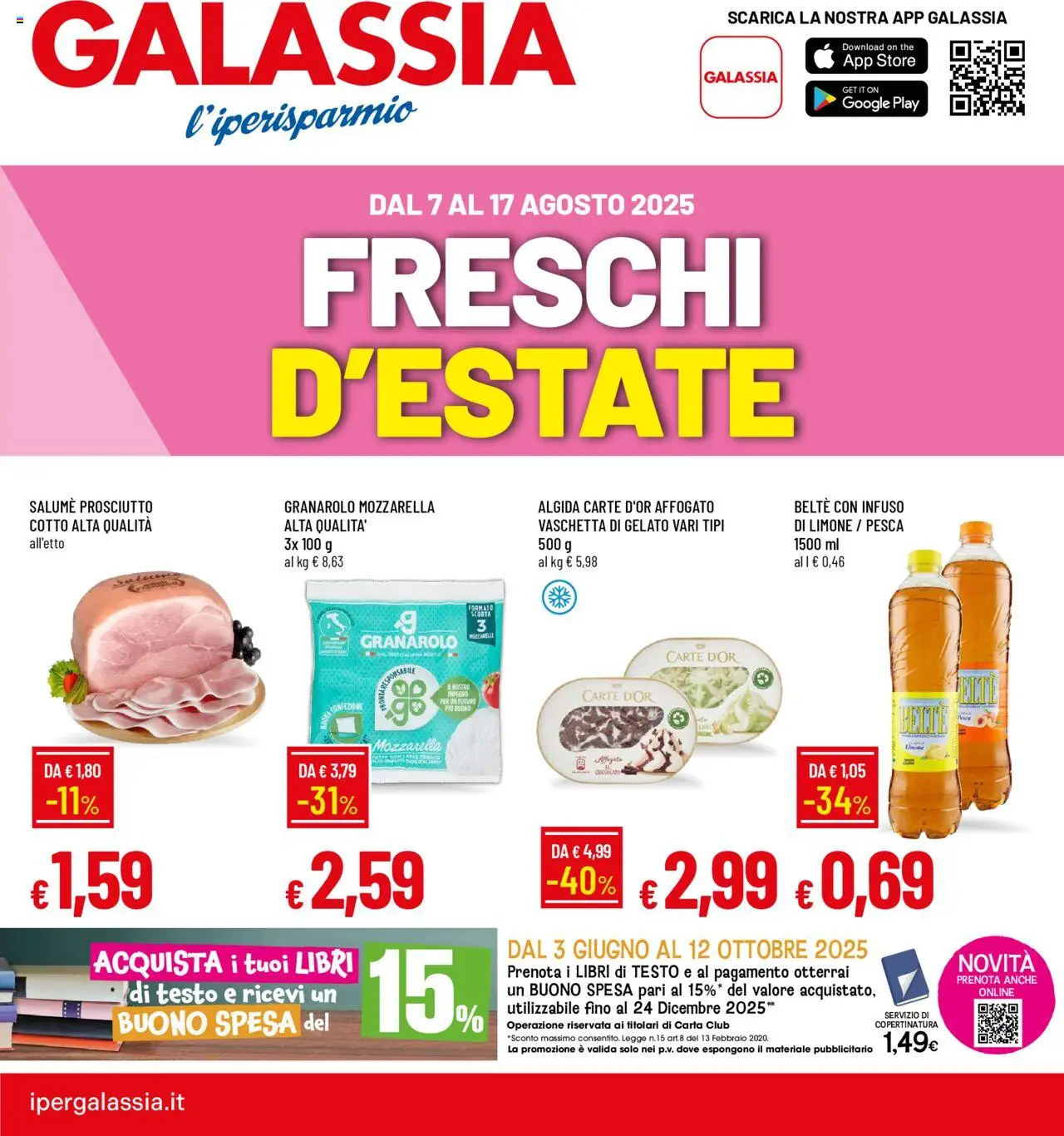 Volantino Galassia del 07.08.2025 | Pagina: 1 | Prodotti: Mozzarella, Latte, Prosciutto, The