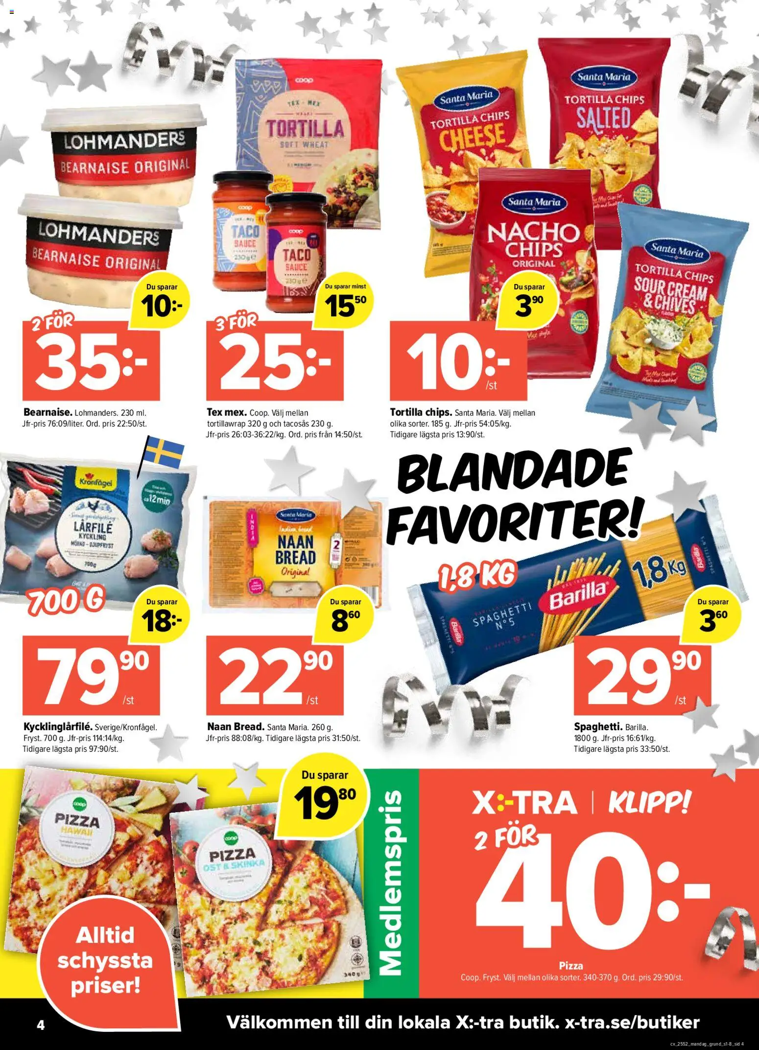 Coop X:-TRA reklamblad aktuell från 27.12.2025 | Sida: 4 | Produkter: Tortilla, Tacosås, Chips, Spaghetti