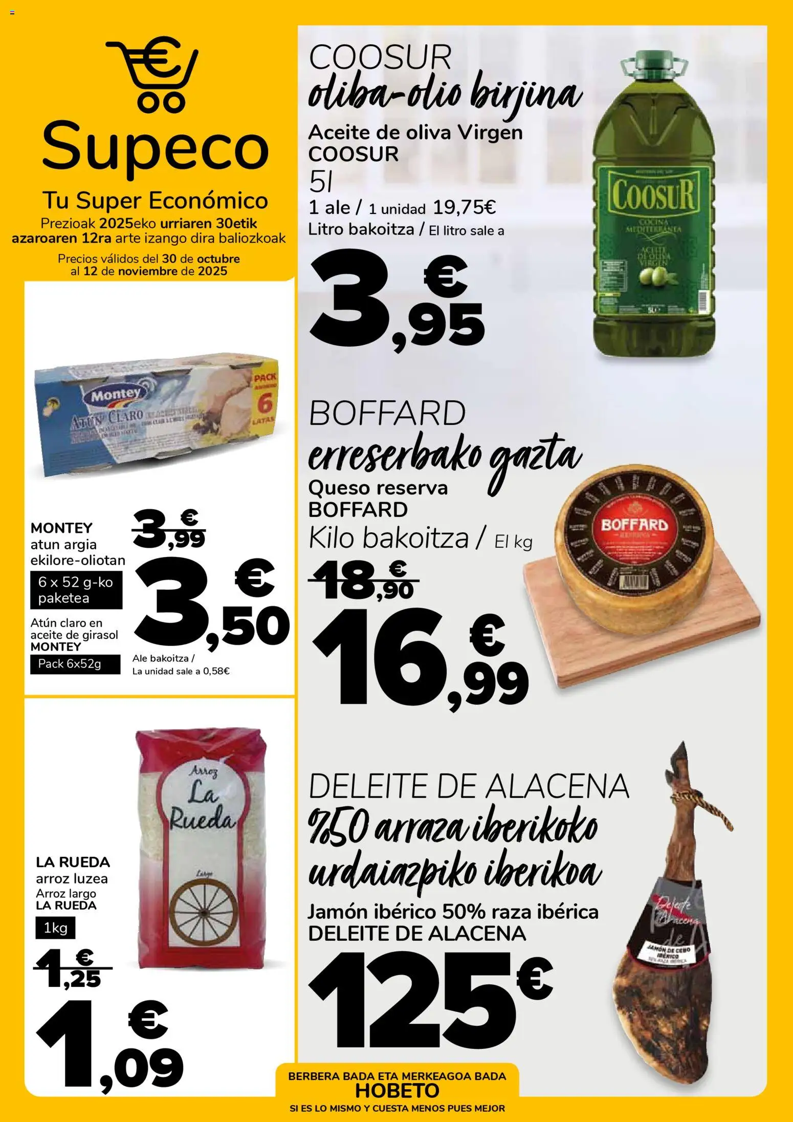 Supeco folleto │ válido desde el 30.10.2025 | Página: 1 | Productos: Jamón ibérico, Arroz, Aceite de girasol, Atún claro