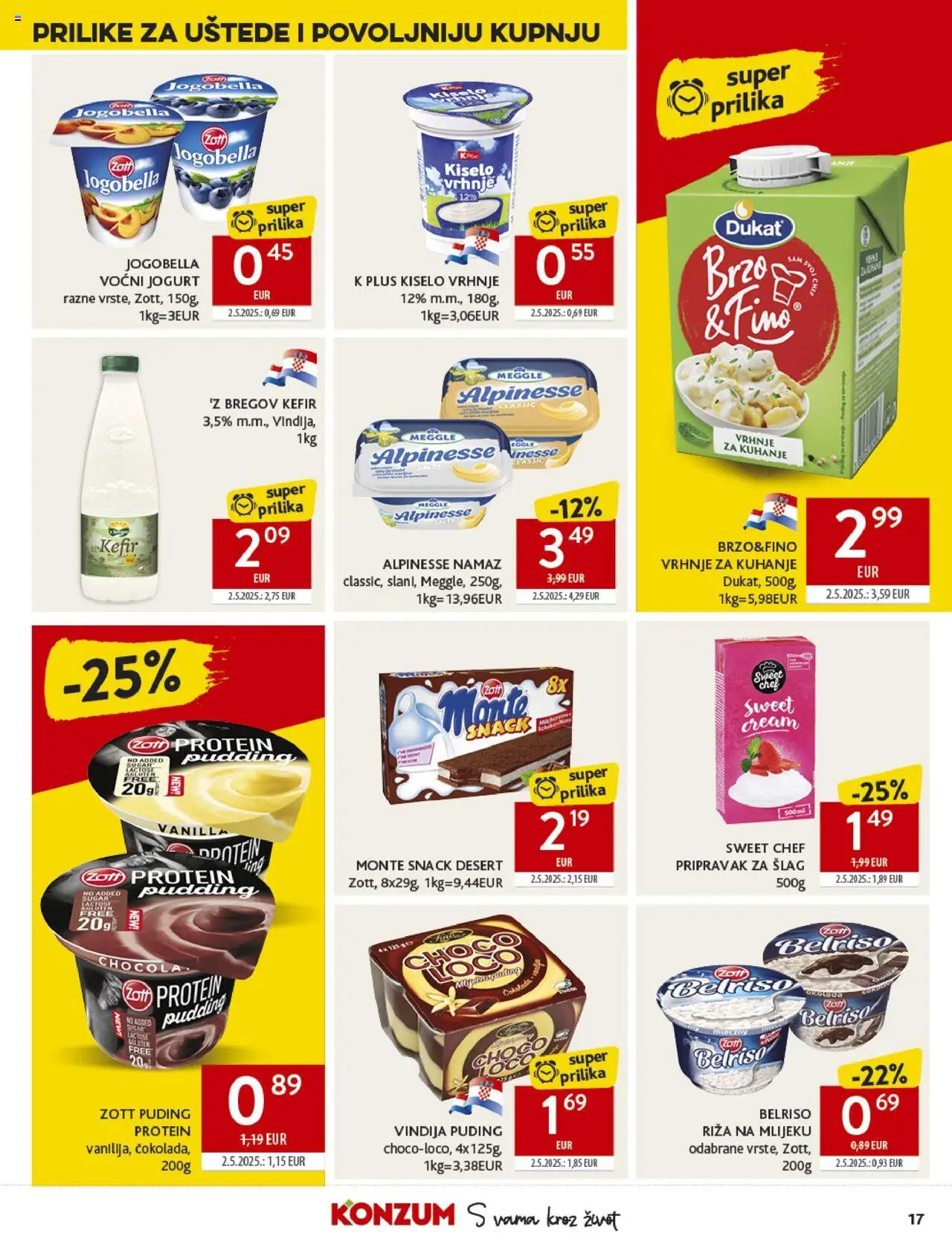 Konzum HR akciós ujság - amely érvényes a következő dátumtól: 24.09.2025 | Oldal: 17 | Termékek: Puding, Kefir, Protein