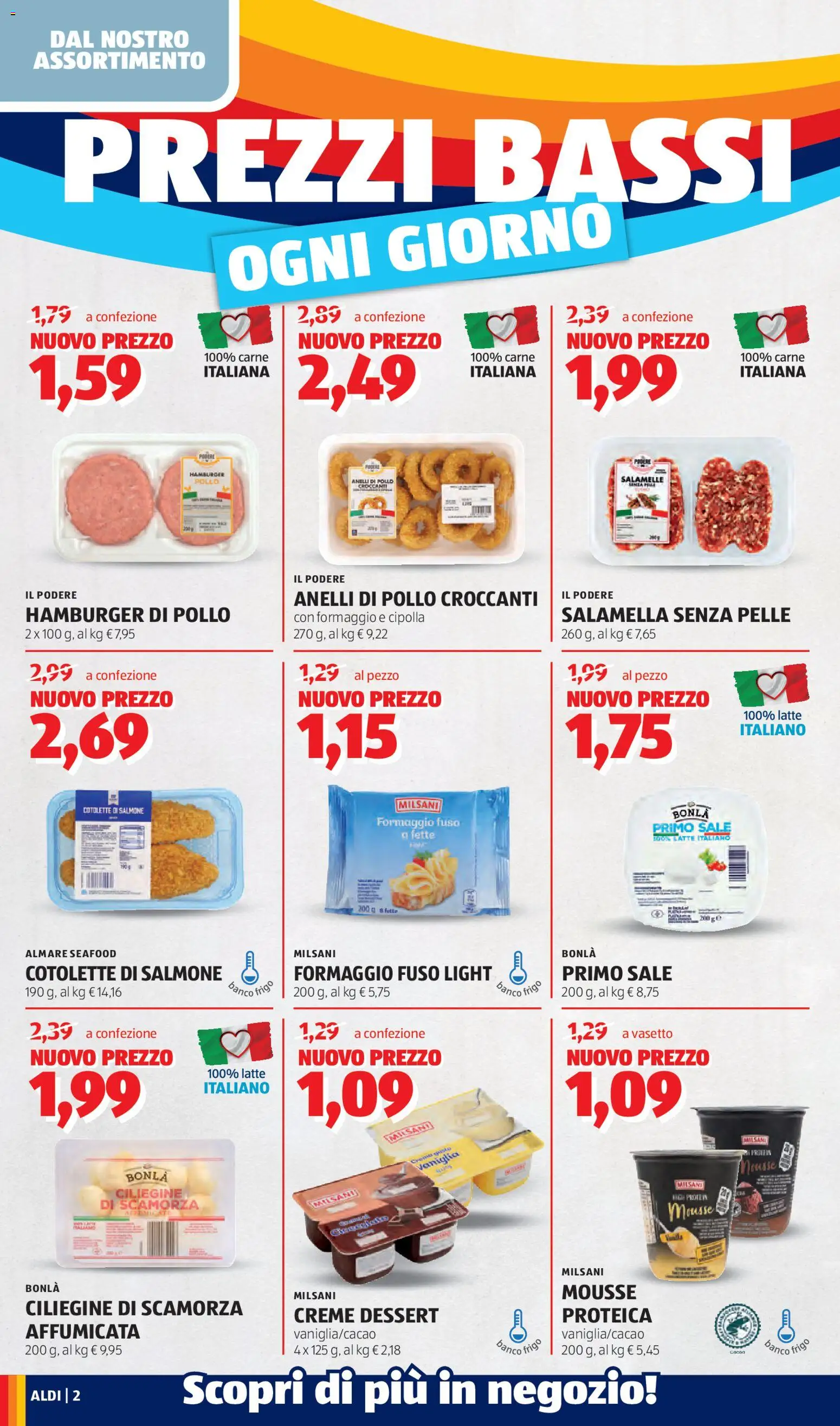 Volantino Aldi del 06.04.2026 | Pagina: 2 | Prodotti: Salamella, Salmone, Sale, Formaggio