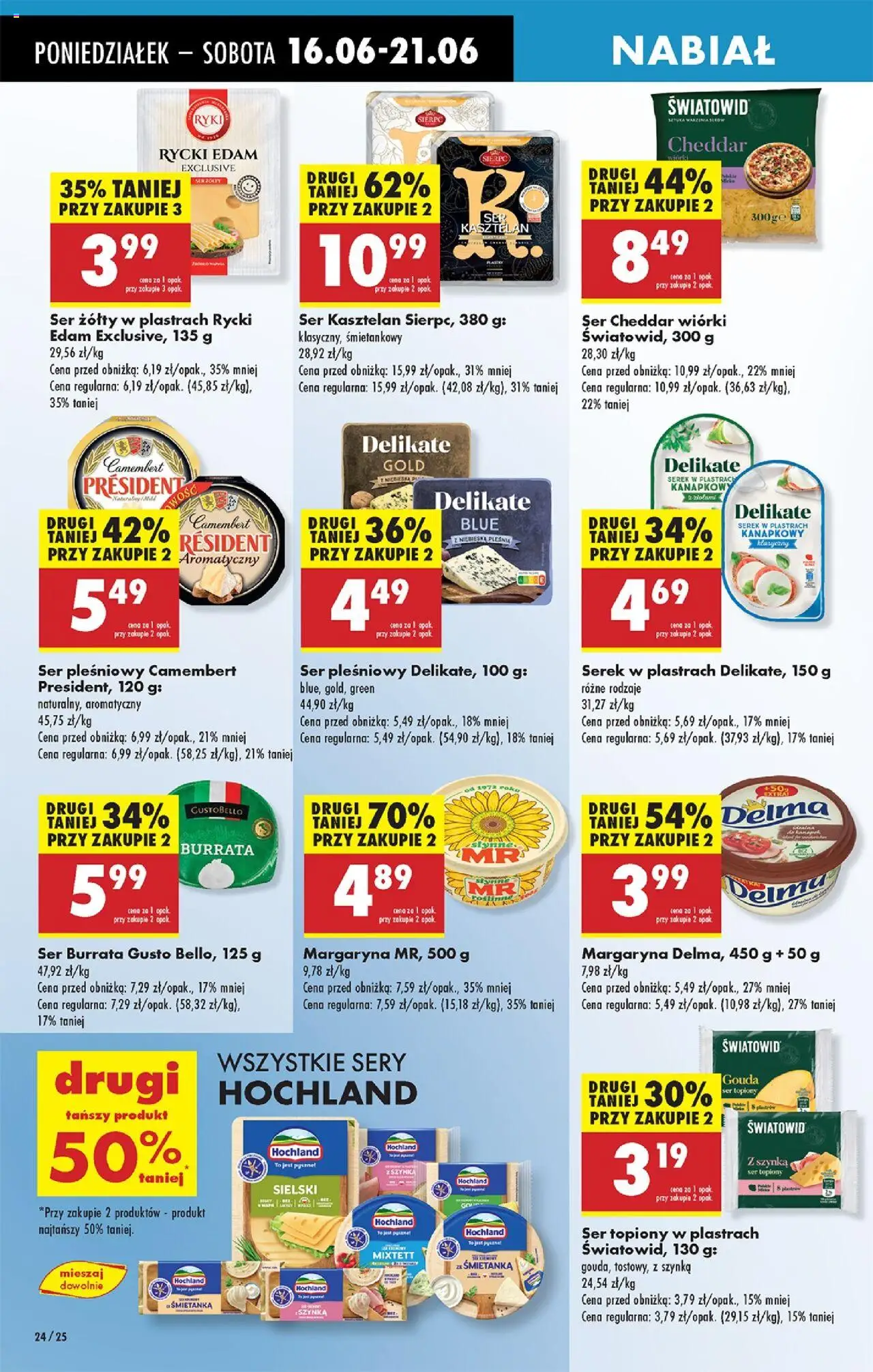 Biedronka gazetka od 16.06.2025 | Strona: 38 | Produkty: Ser topiony w plastrach, Ser pleśniowy, Serek, Ser cheddar