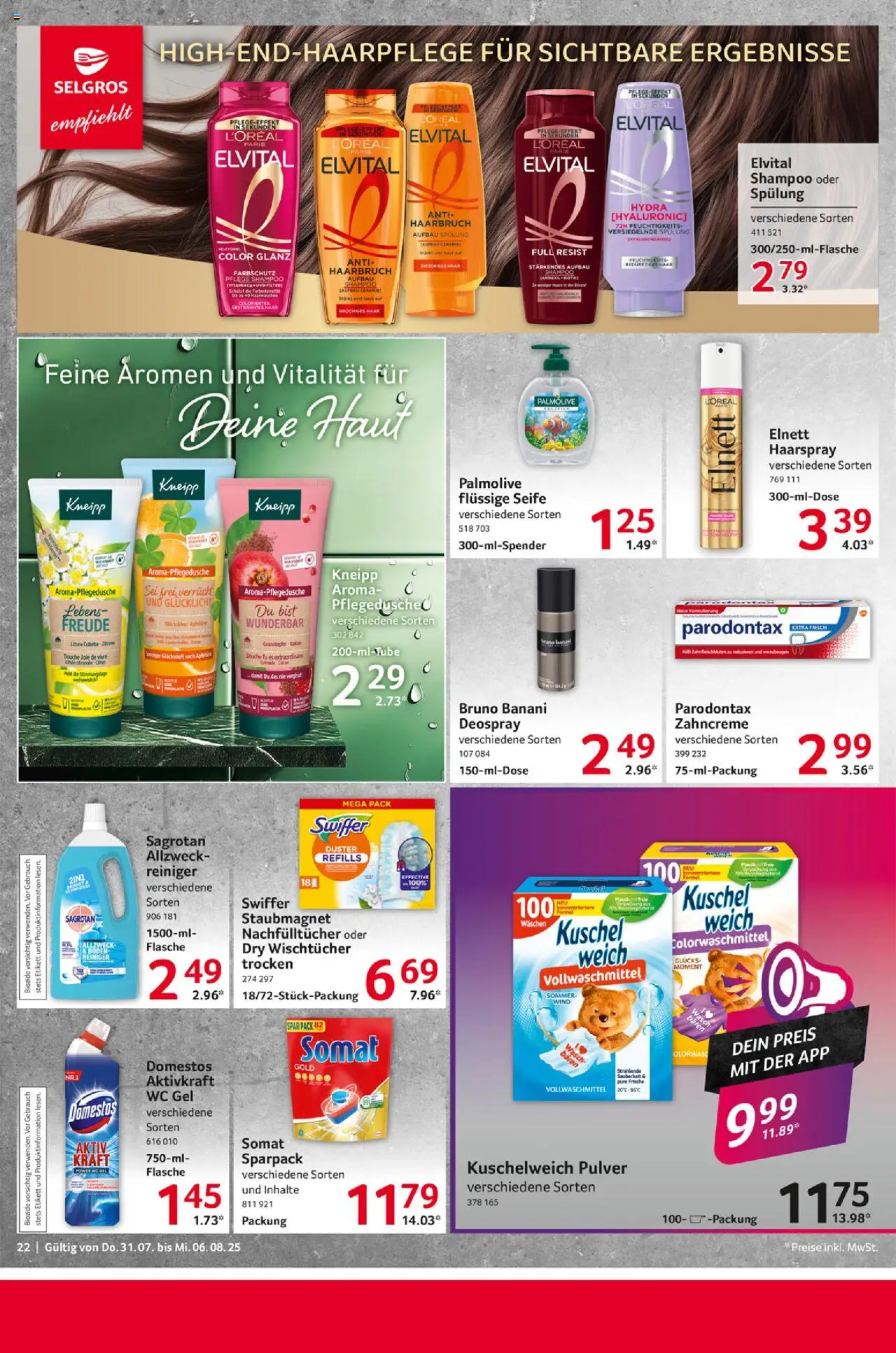 Selgros Prospekt 	 - gültig ab dem 31.07.2025 | Seite: 22 | Produkte: Shampoo, Seife, Deospray, Swiffer
